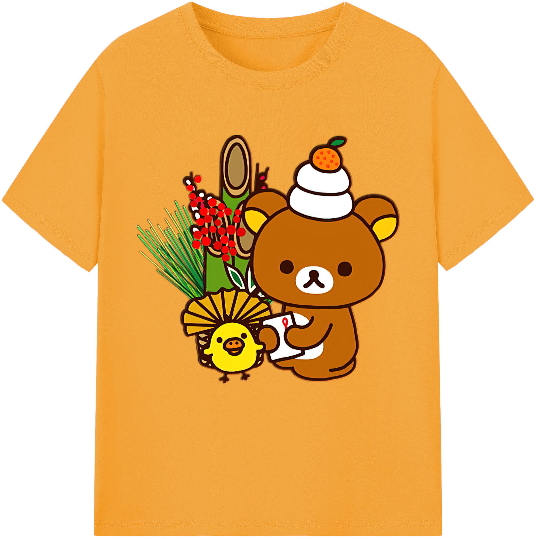 （画像用） リラックマ リラックマ キイロイトリ Rilakkuma Korilakkuma Kiiroitori 綿100％半袖Tシャツ（フロントプリント）