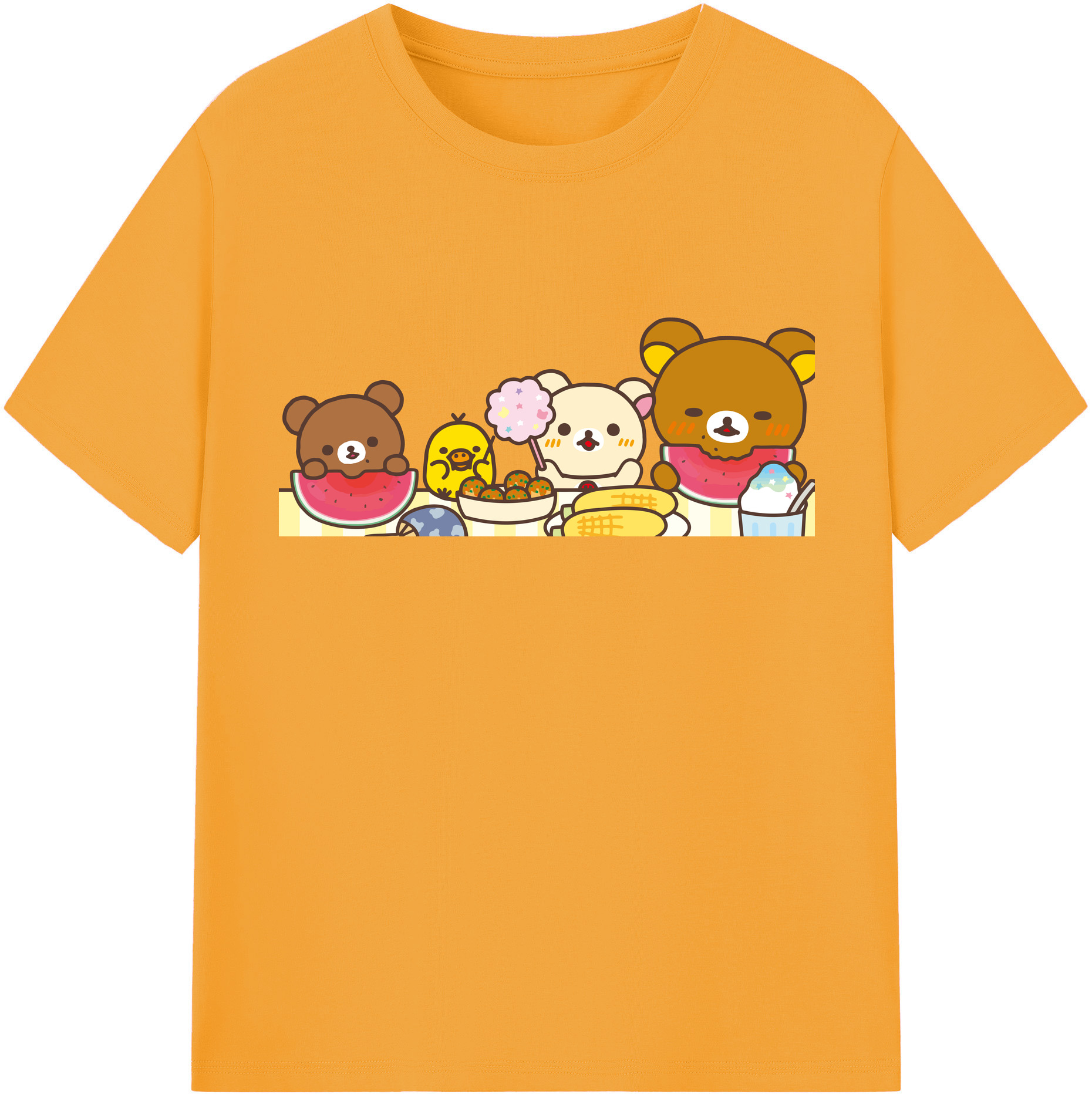 （画像用） リラックマ リラックマ キイロイトリ Rilakkuma Korilakkuma Kiiroitori 綿100％半袖Tシャツ（フロントプリント）