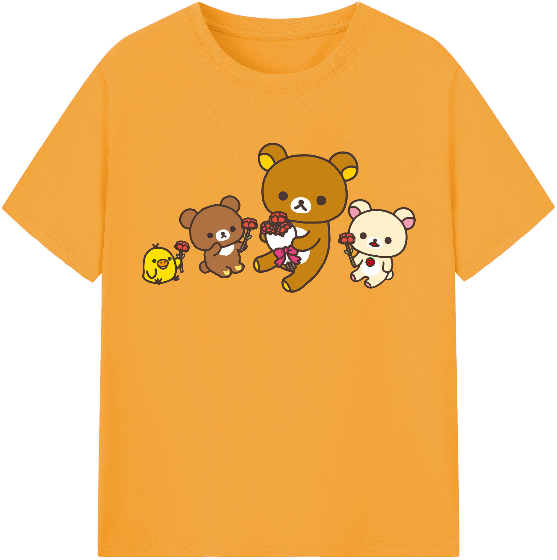 （画像用） リラックマ リラックマ キイロイトリ Rilakkuma Korilakkuma Kiiroitori 綿100％半袖Tシャツ（フロントプリント）