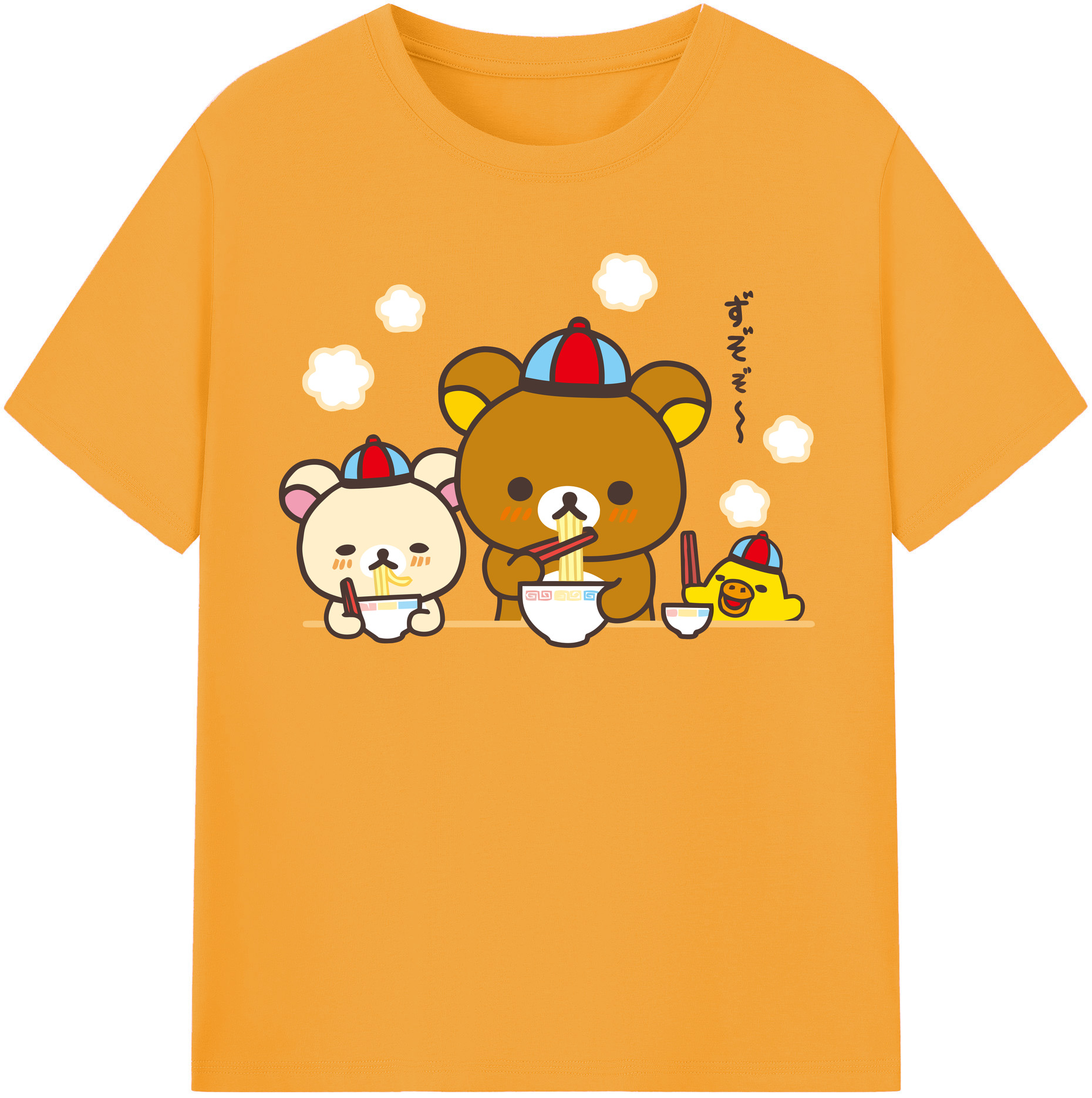 （画像用） リラックマ リラックマ キイロイトリ Rilakkuma Korilakkuma Kiiroitori 綿100％半袖Tシャツ（フロントプリント）