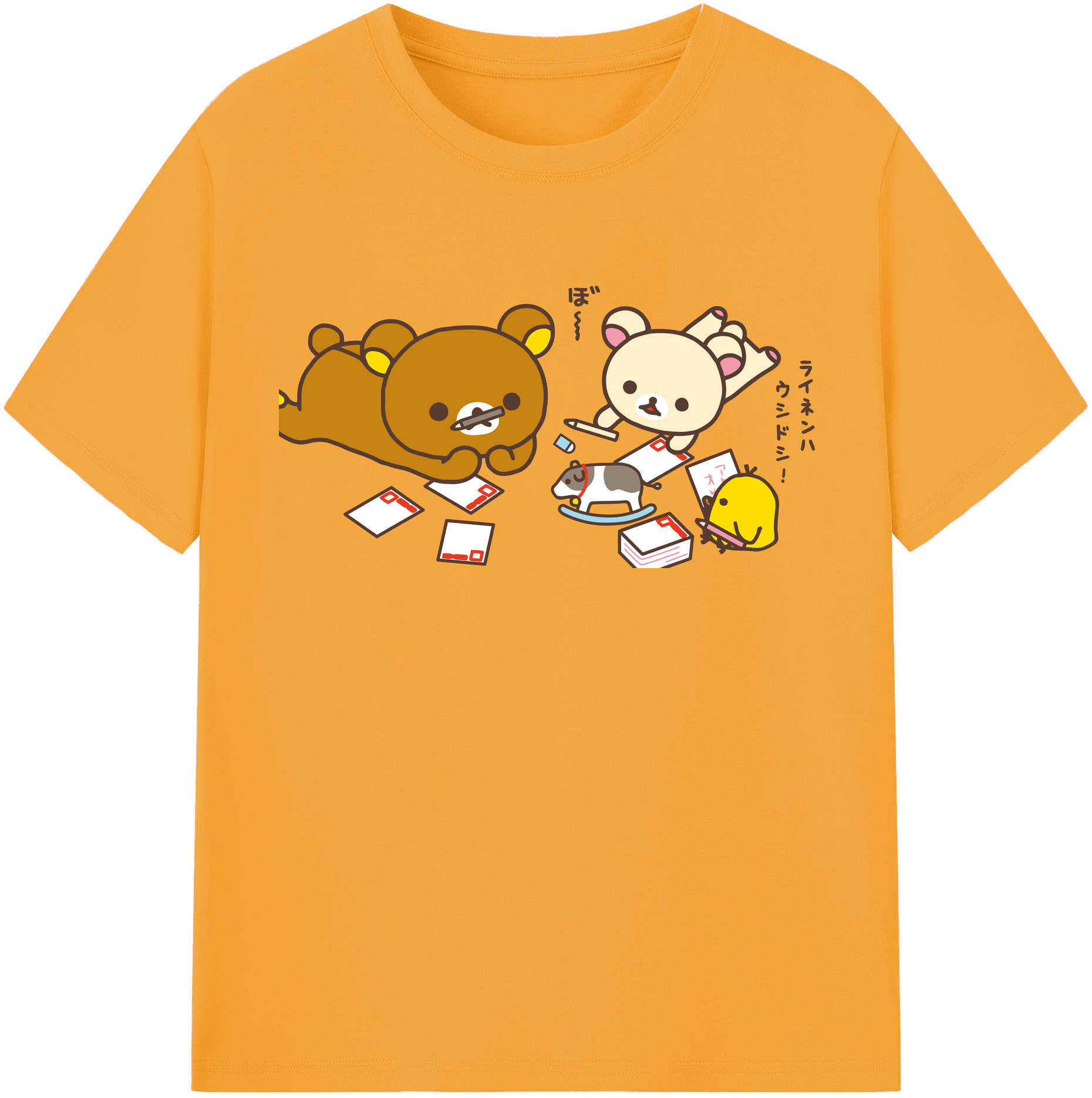 （画像用） リラックマ リラックマ キイロイトリ Rilakkuma Korilakkuma Kiiroitori 綿100％半袖Tシャツ（フロントプリント）