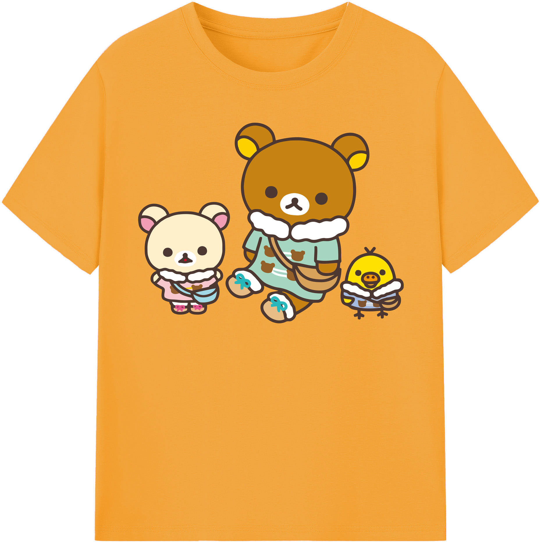 （画像用） リラックマ リラックマ キイロイトリ Rilakkuma Korilakkuma Kiiroitori 綿100％半袖Tシャツ（フロントプリント）