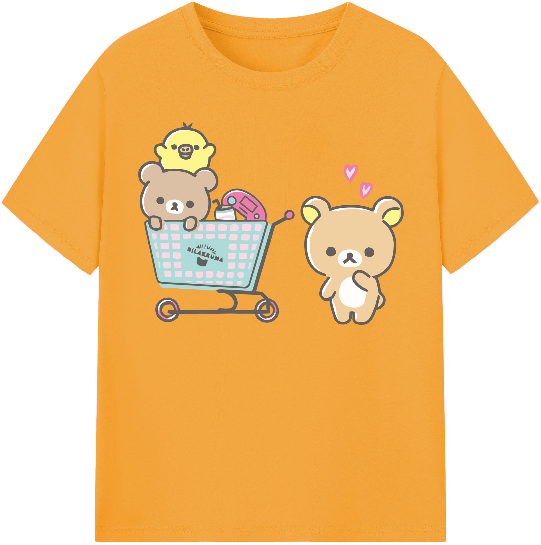 （画像用） リラックマ リラックマ キイロイトリ Rilakkuma Korilakkuma Kiiroitori 綿100％半袖Tシャツ（フロントプリント）