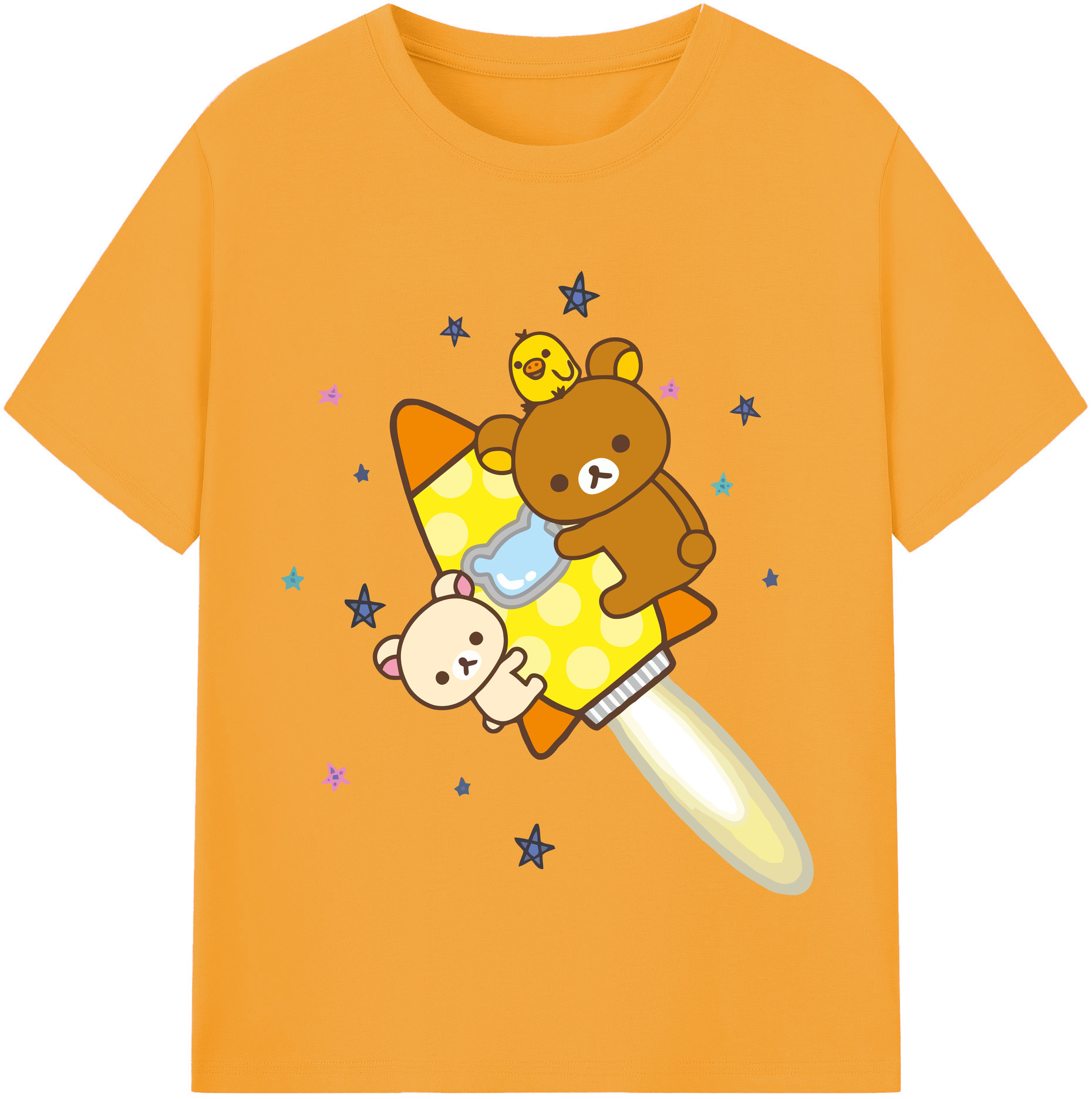 （画像用） リラックマ リラックマ キイロイトリ Rilakkuma Korilakkuma Kiiroitori 綿100％半袖Tシャツ（フロントプリント）