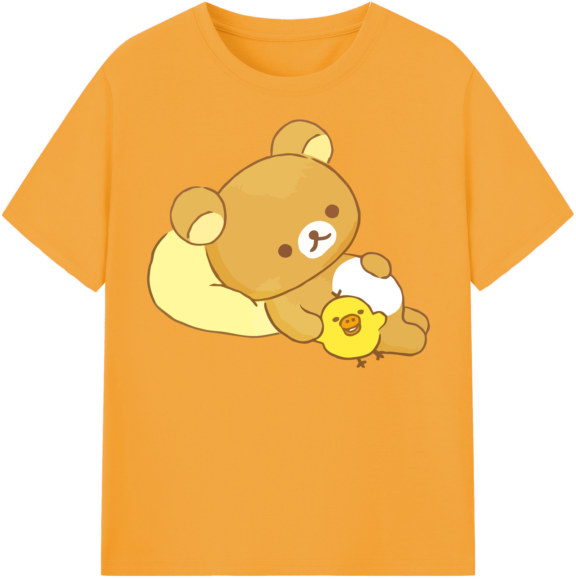 （画像用） リラックマ リラックマ キイロイトリ Rilakkuma Korilakkuma Kiiroitori 綿100％半袖Tシャツ（フロントプリント）