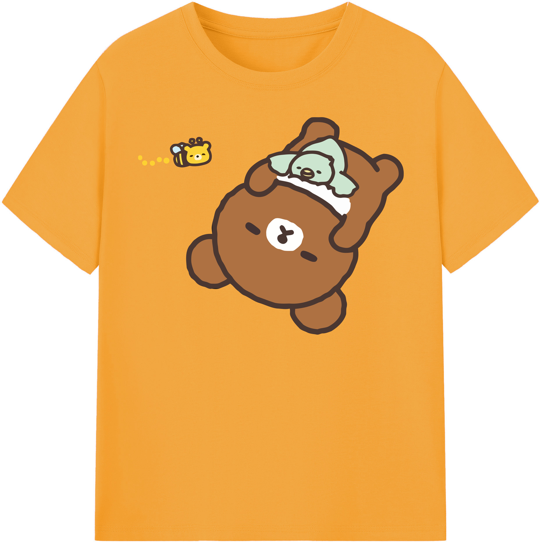 （画像用） リラックマ リラックマ キイロイトリ Rilakkuma Korilakkuma Kiiroitori 綿100％半袖Tシャツ（フロントプリント）