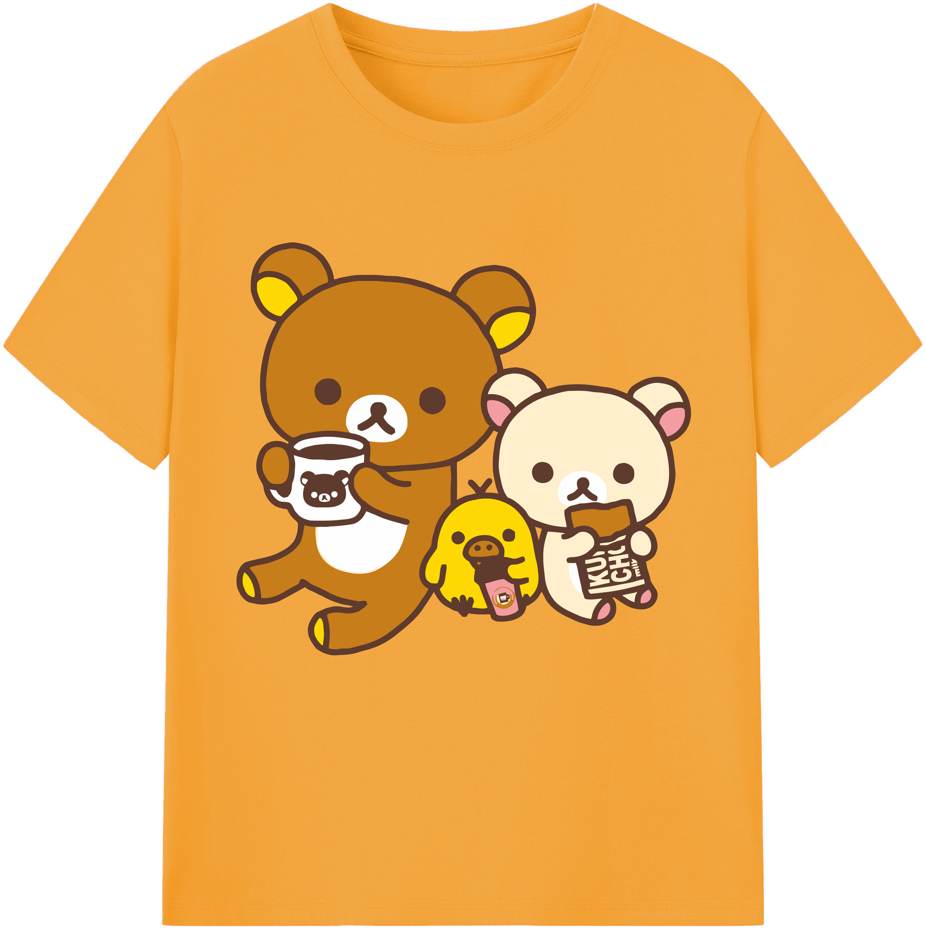 （画像用） リラックマ リラックマ キイロイトリ Rilakkuma Korilakkuma Kiiroitori 綿100％半袖Tシャツ（フロントプリント）