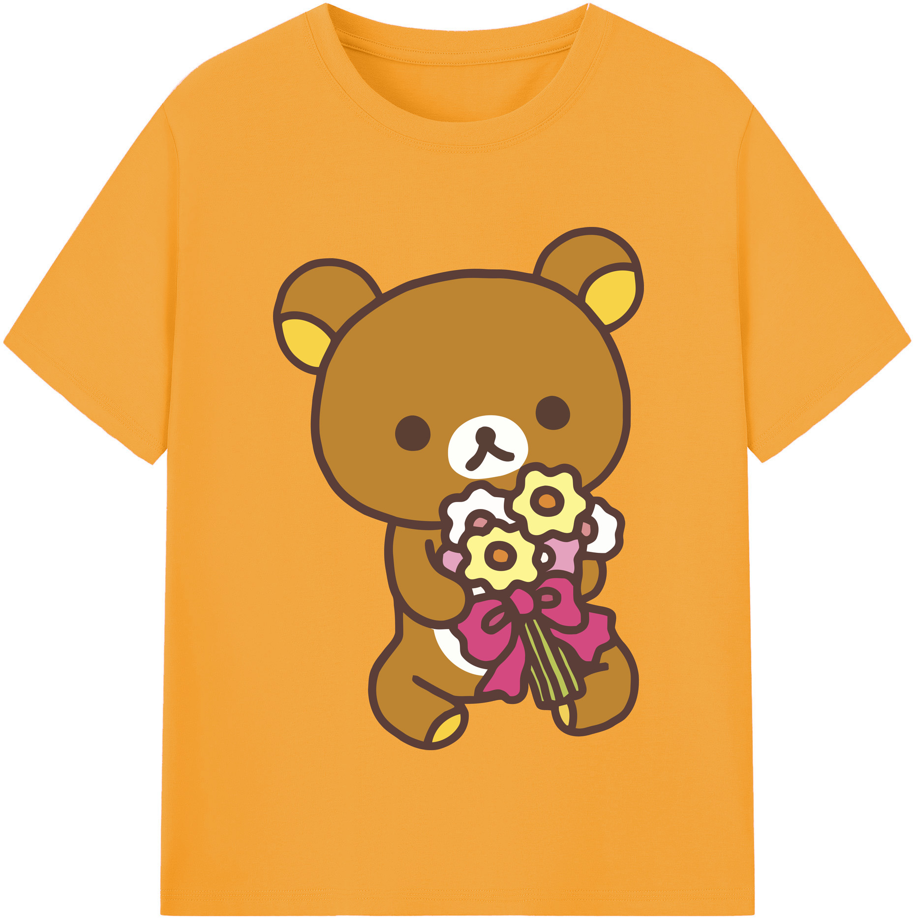 （画像用） リラックマ リラックマ キイロイトリ Rilakkuma Korilakkuma Kiiroitori 綿100％半袖Tシャツ（フロントプリント）