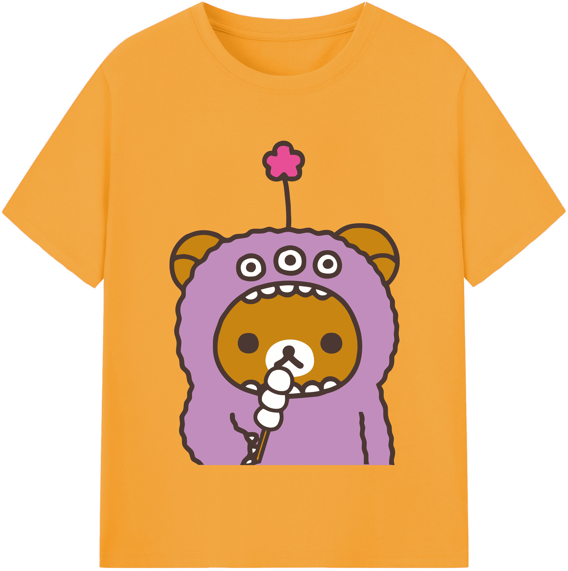 （画像用） リラックマ リラックマ キイロイトリ Rilakkuma Korilakkuma Kiiroitori 綿100％半袖Tシャツ（フロントプリント）