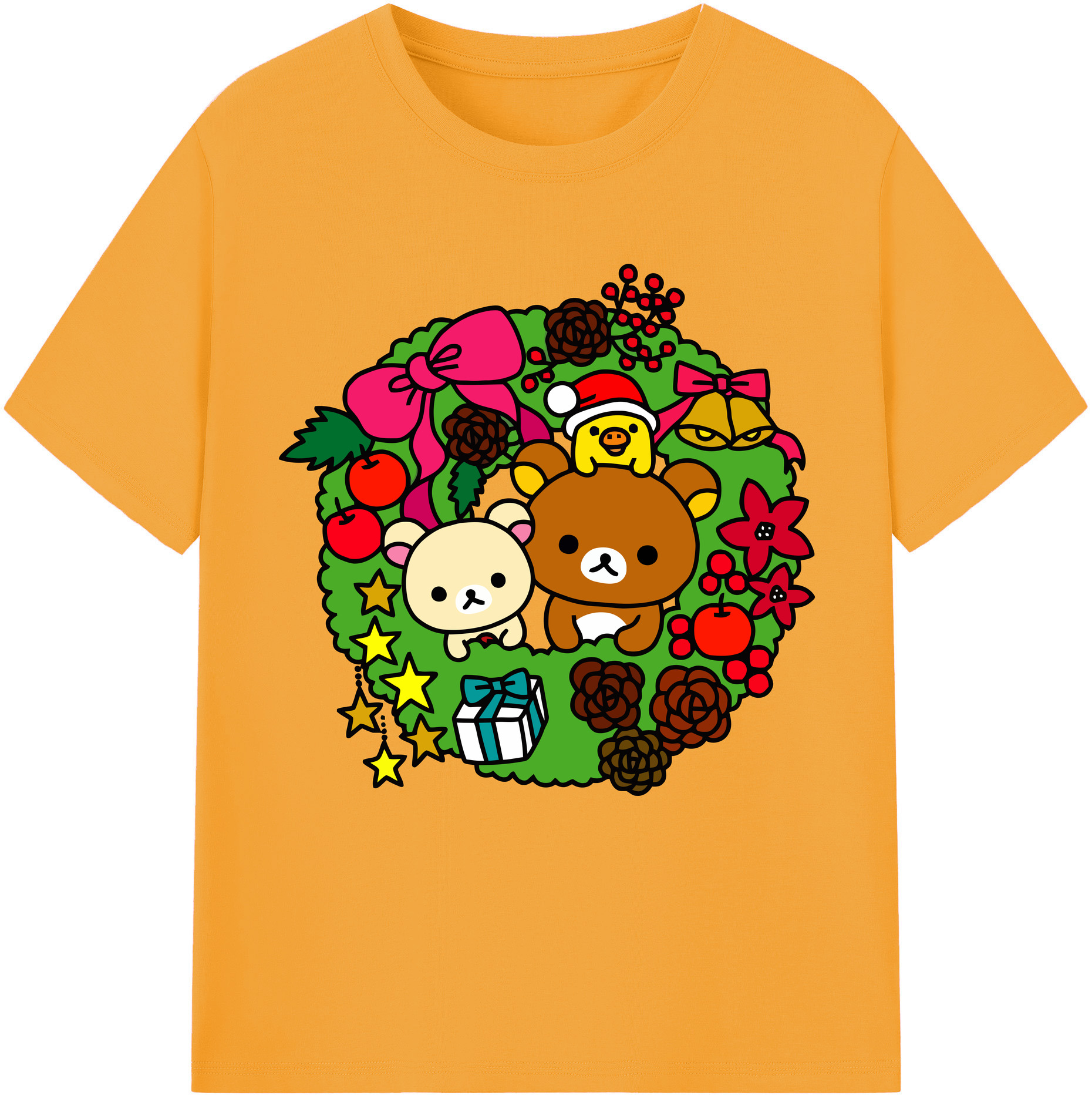 （画像用） リラックマ リラックマ キイロイトリ Rilakkuma Korilakkuma Kiiroitori 綿100％半袖Tシャツ（フロントプリント）