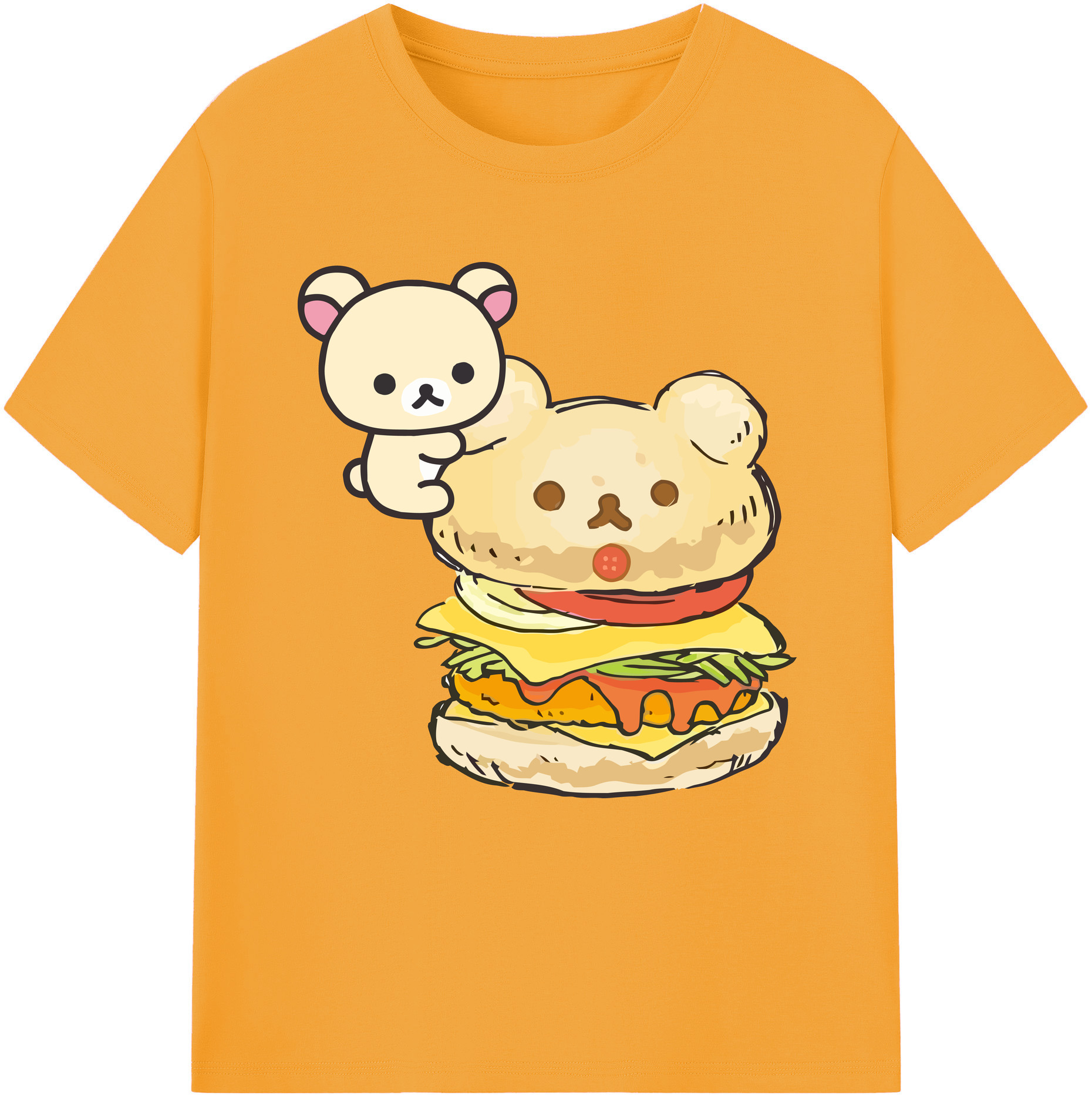 （画像用） リラックマ リラックマ キイロイトリ Rilakkuma Korilakkuma Kiiroitori 綿100％半袖Tシャツ（フロントプリント）