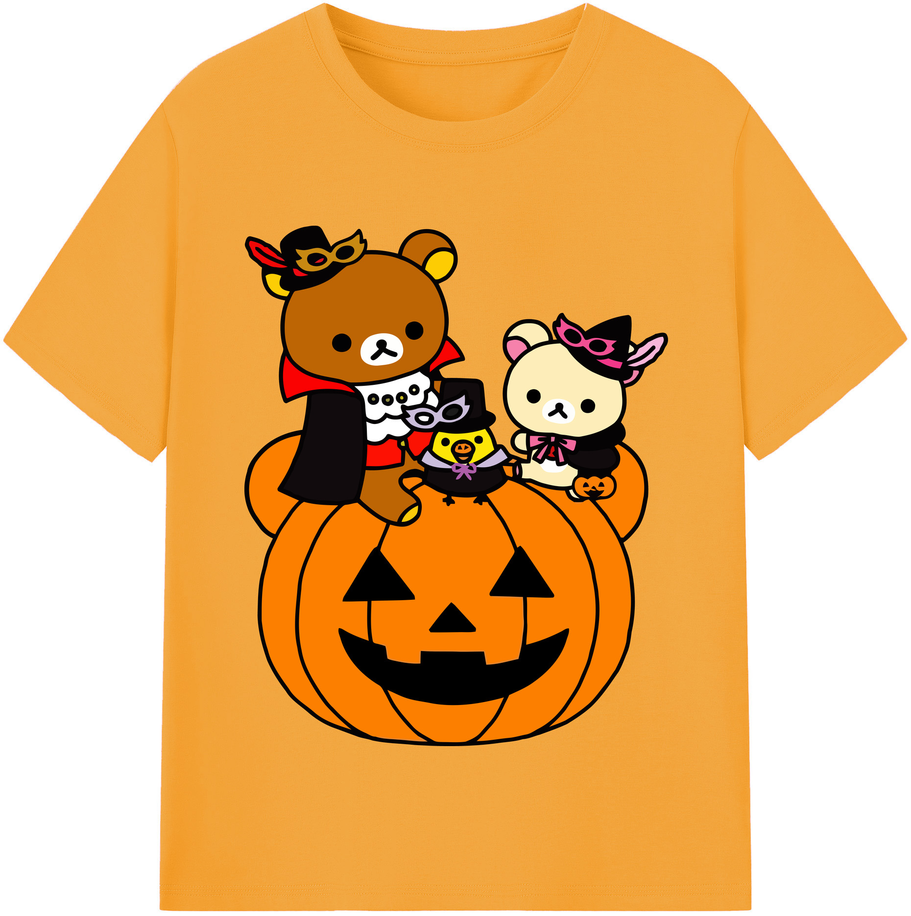（画像用） リラックマ リラックマ キイロイトリ Rilakkuma Korilakkuma Kiiroitori 綿100％半袖Tシャツ（フロントプリント）