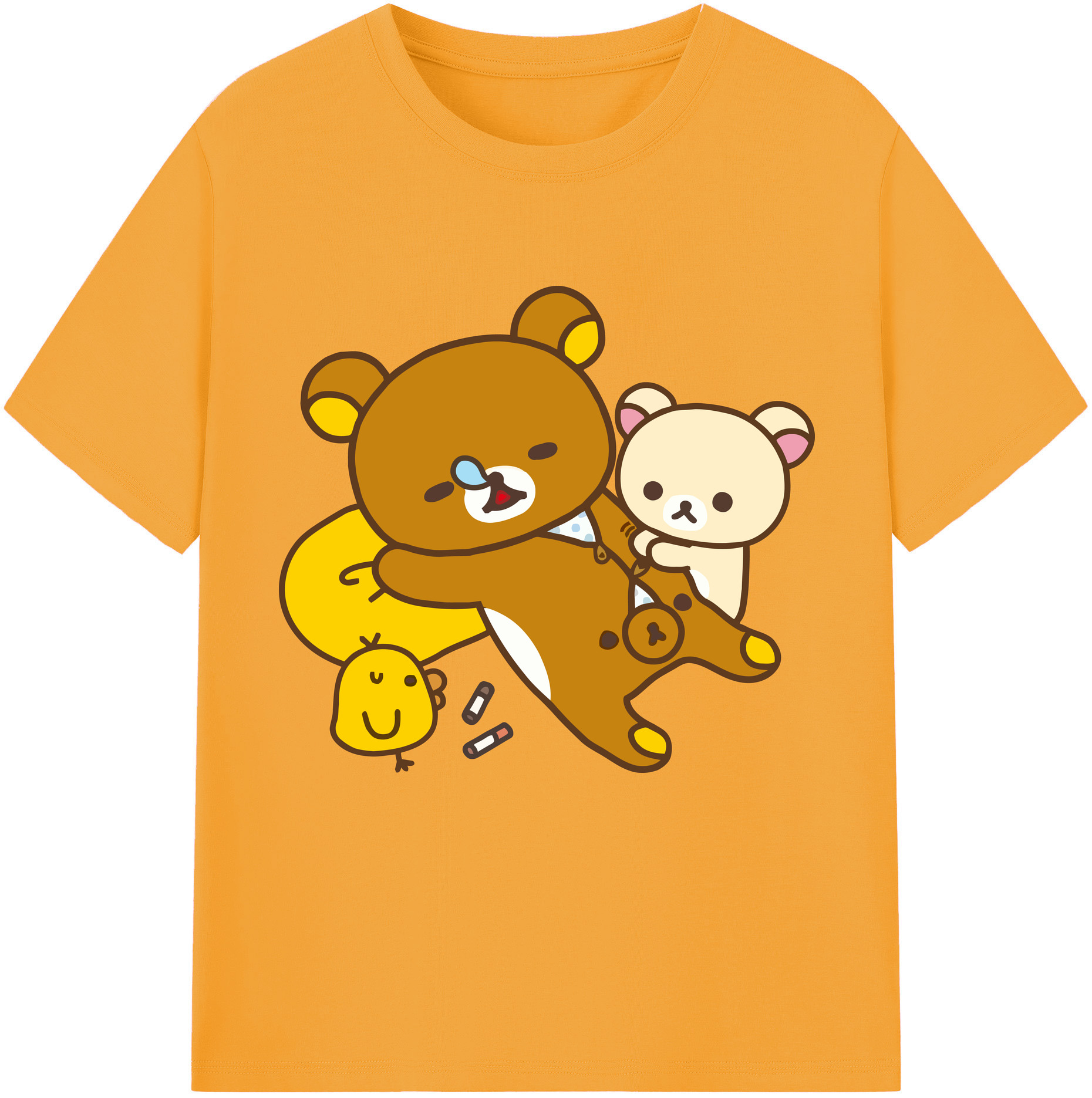 （画像用） リラックマ リラックマ キイロイトリ Rilakkuma Korilakkuma Kiiroitori 綿100％半袖Tシャツ（フロントプリント）