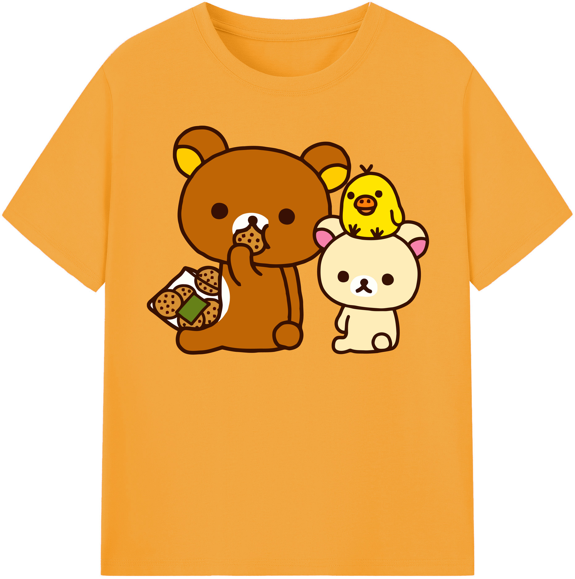 （画像用） リラックマ リラックマ キイロイトリ Rilakkuma Korilakkuma Kiiroitori 綿100％半袖Tシャツ（フロントプリント）