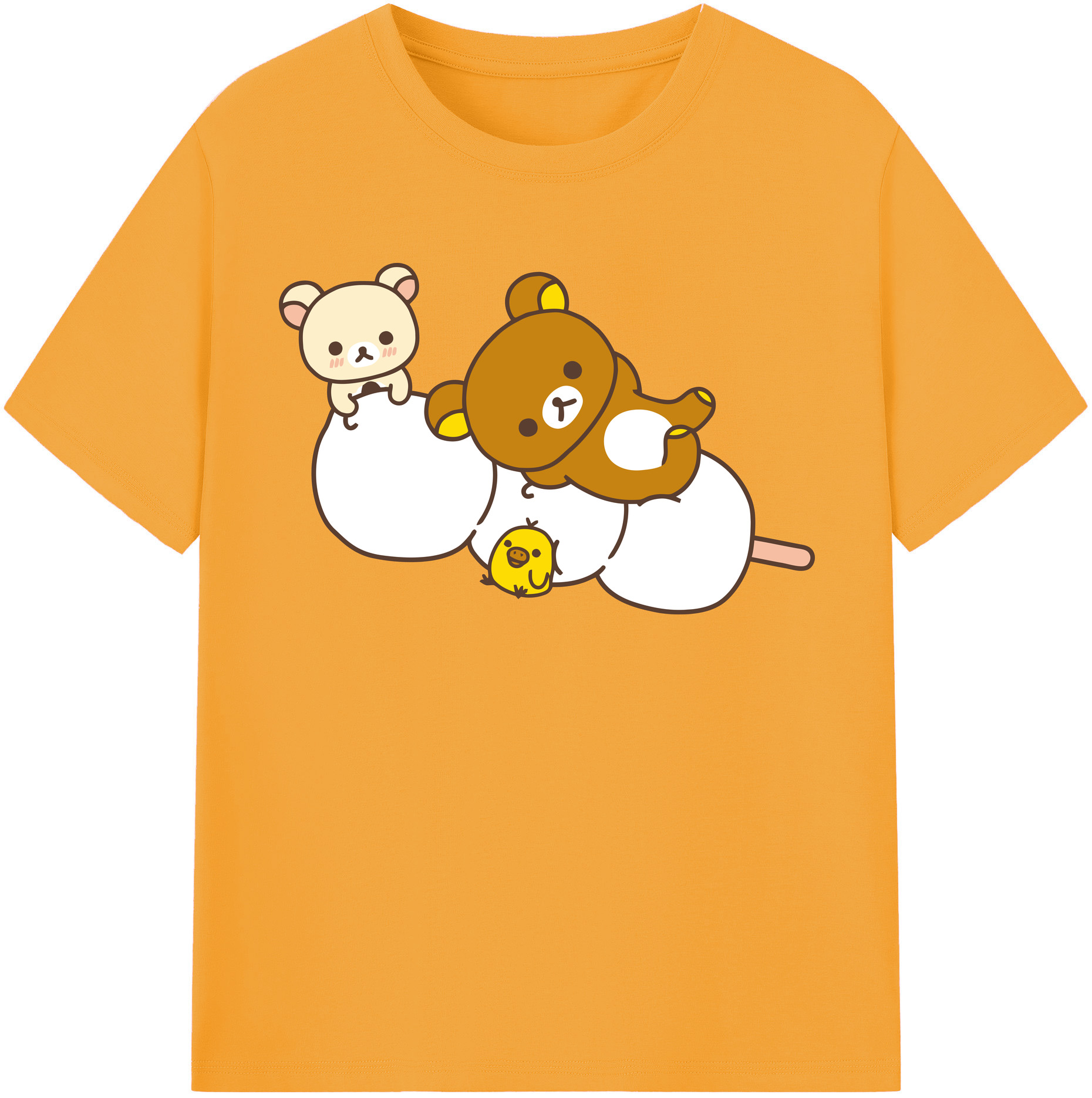 （画像用） リラックマ リラックマ キイロイトリ Rilakkuma Korilakkuma Kiiroitori 綿100％半袖Tシャツ（フロントプリント）