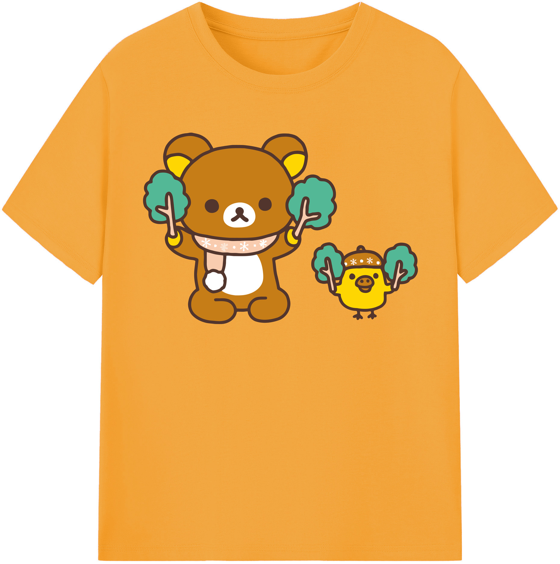 （画像用） リラックマ リラックマ キイロイトリ Rilakkuma Korilakkuma Kiiroitori 綿100％半袖Tシャツ（フロントプリント）