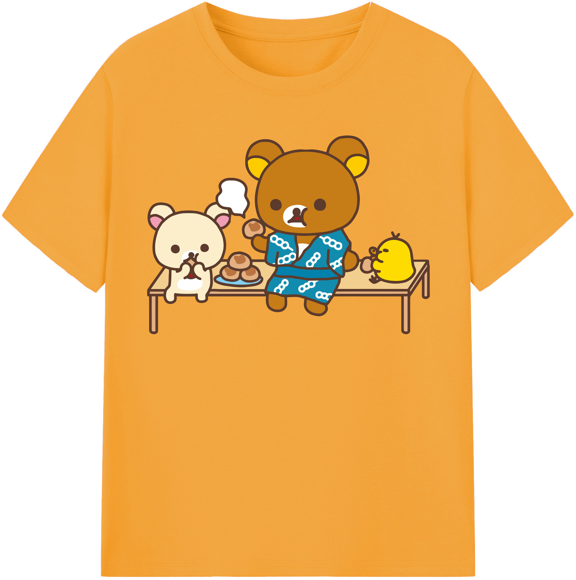 （画像用） リラックマ リラックマ キイロイトリ Rilakkuma Korilakkuma Kiiroitori 綿100％半袖Tシャツ（フロントプリント）
