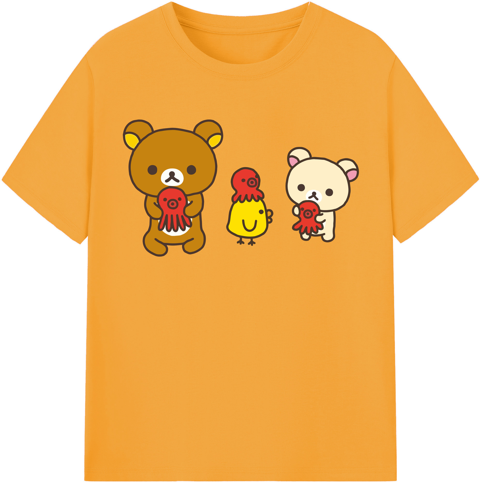 （画像用） リラックマ リラックマ キイロイトリ Rilakkuma Korilakkuma Kiiroitori 綿100％半袖Tシャツ（フロントプリント）