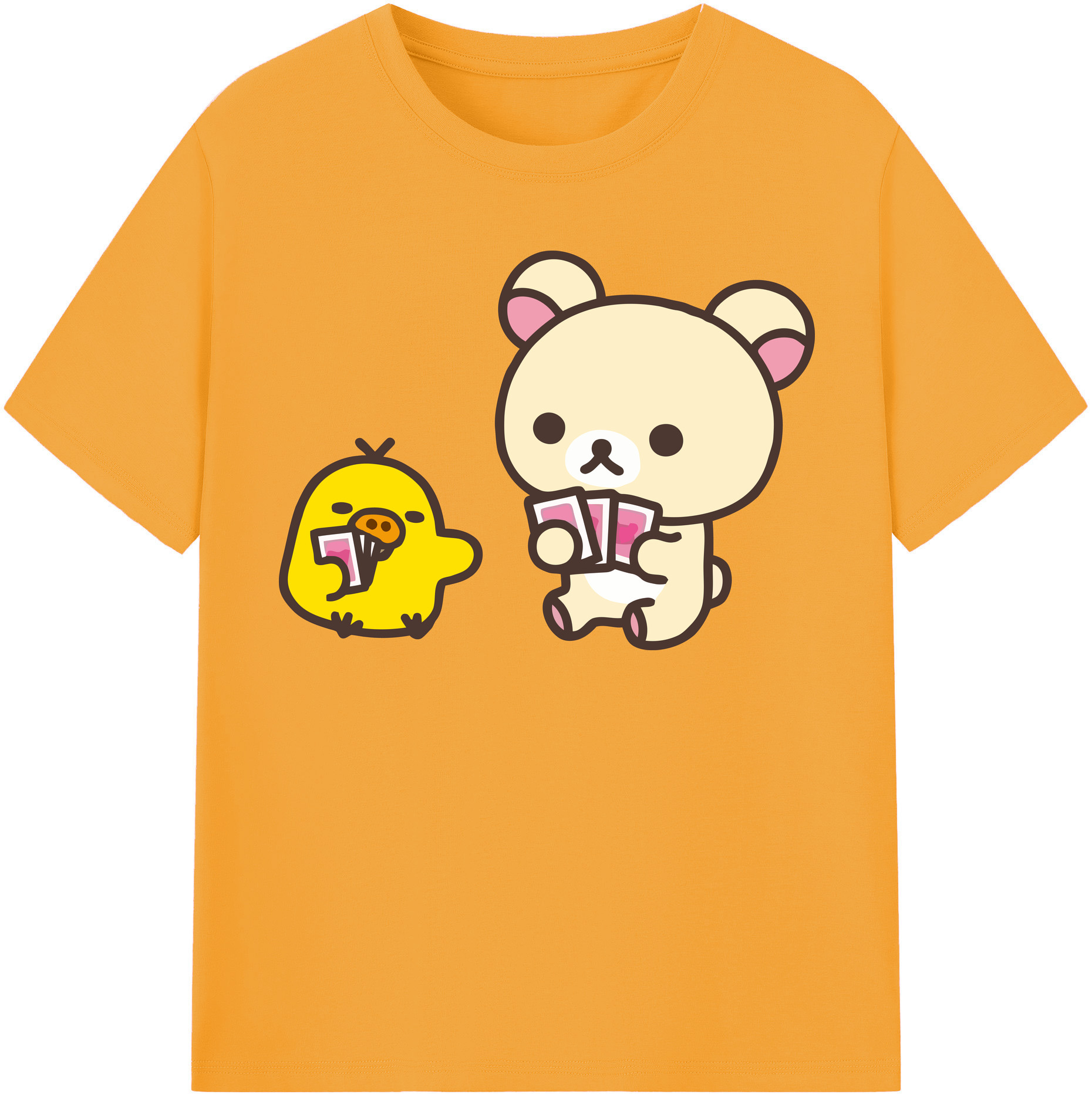 （画像用） リラックマ リラックマ キイロイトリ Rilakkuma Korilakkuma Kiiroitori 綿100％半袖Tシャツ（フロントプリント）