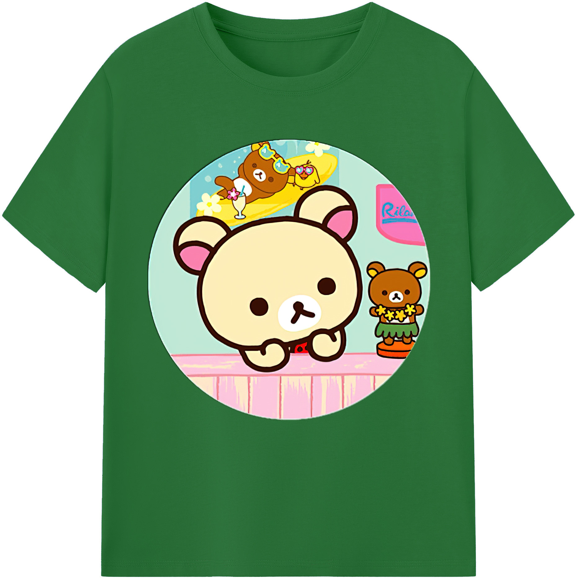 （画像用） リラックマ リラックマ キイロイトリ Rilakkuma Korilakkuma Kiiroitori 綿100％半袖Tシャツ（フロントプリント）