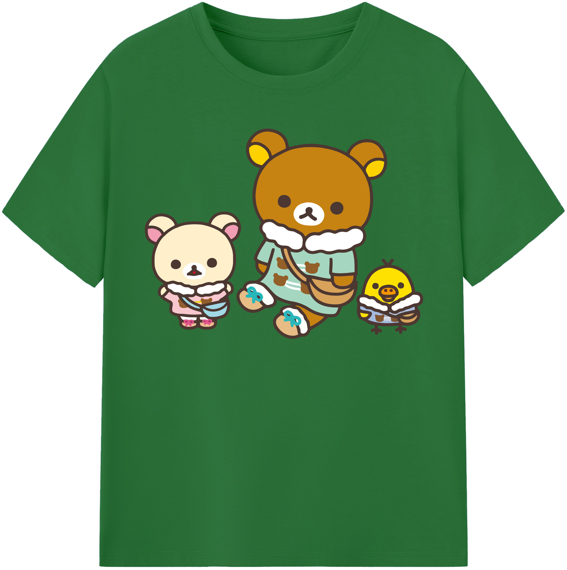 （画像用） リラックマ リラックマ キイロイトリ Rilakkuma Korilakkuma Kiiroitori 綿100％半袖Tシャツ（フロントプリント）