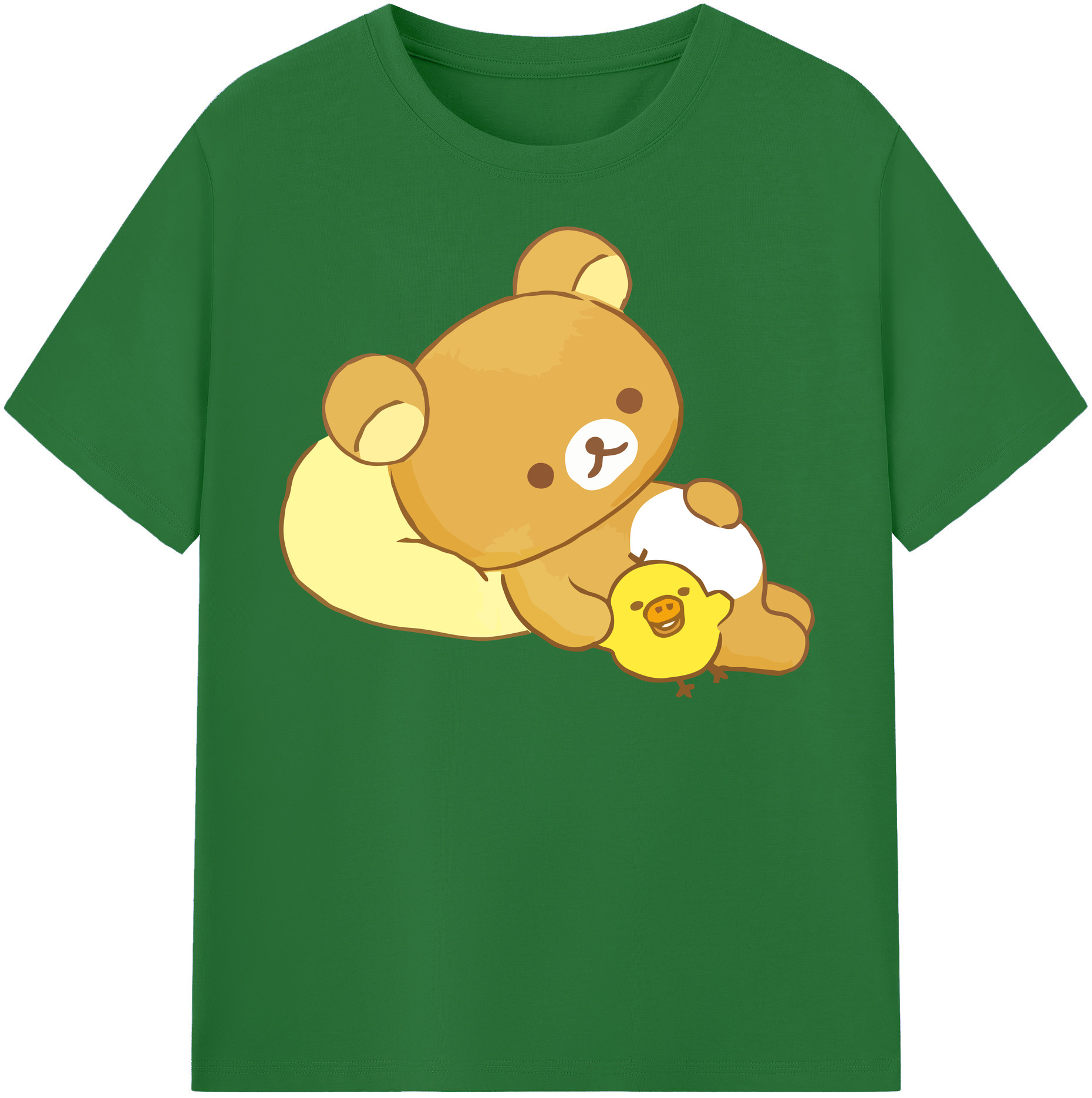（画像用） リラックマ リラックマ キイロイトリ Rilakkuma Korilakkuma Kiiroitori 綿100％半袖Tシャツ（フロントプリント）