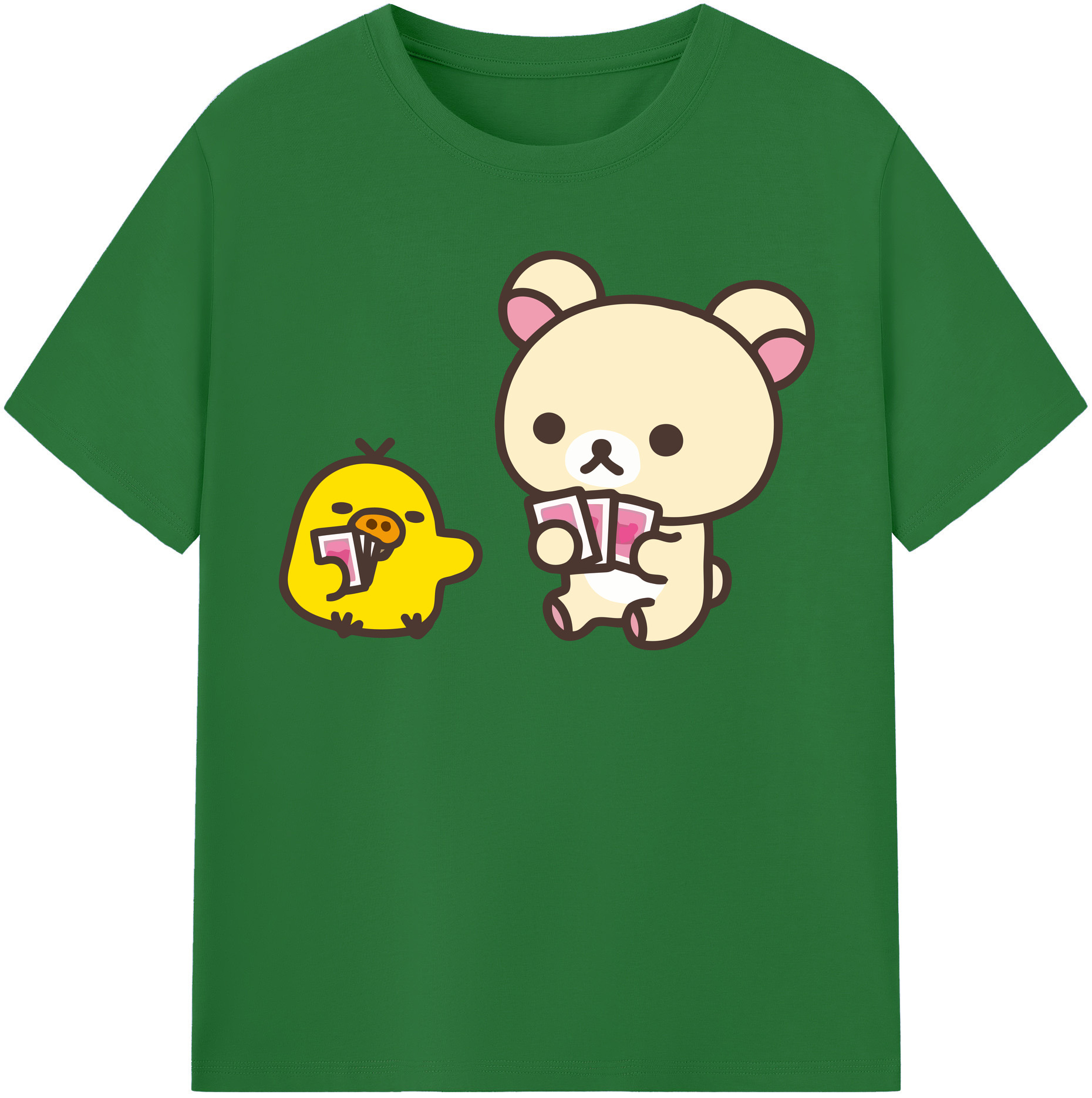 （画像用） リラックマ リラックマ キイロイトリ Rilakkuma Korilakkuma Kiiroitori 綿100％半袖Tシャツ（フロントプリント）
