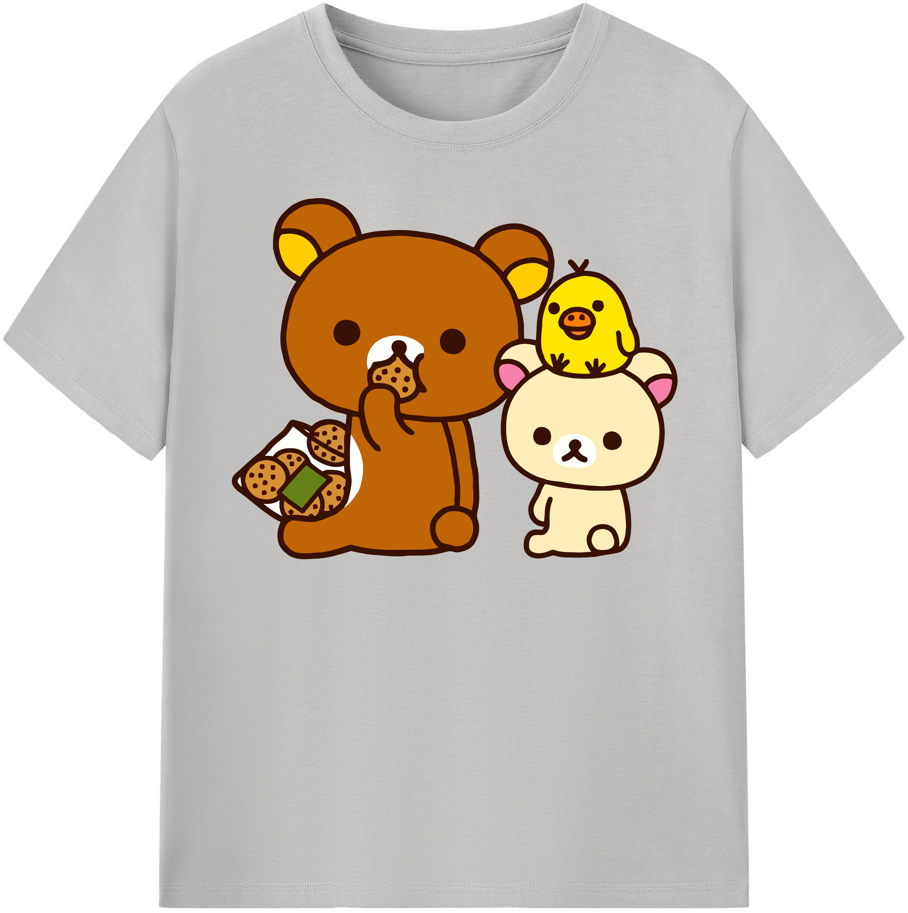 （画像用） リラックマ リラックマ キイロイトリ Rilakkuma Korilakkuma Kiiroitori 綿100％半袖Tシャツ（フロントプリント）
