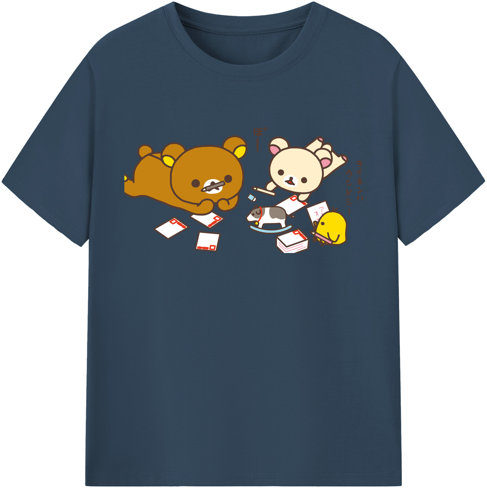 （画像用） リラックマ リラックマ キイロイトリ Rilakkuma Korilakkuma Kiiroitori 綿100％半袖Tシャツ（フロントプリント）