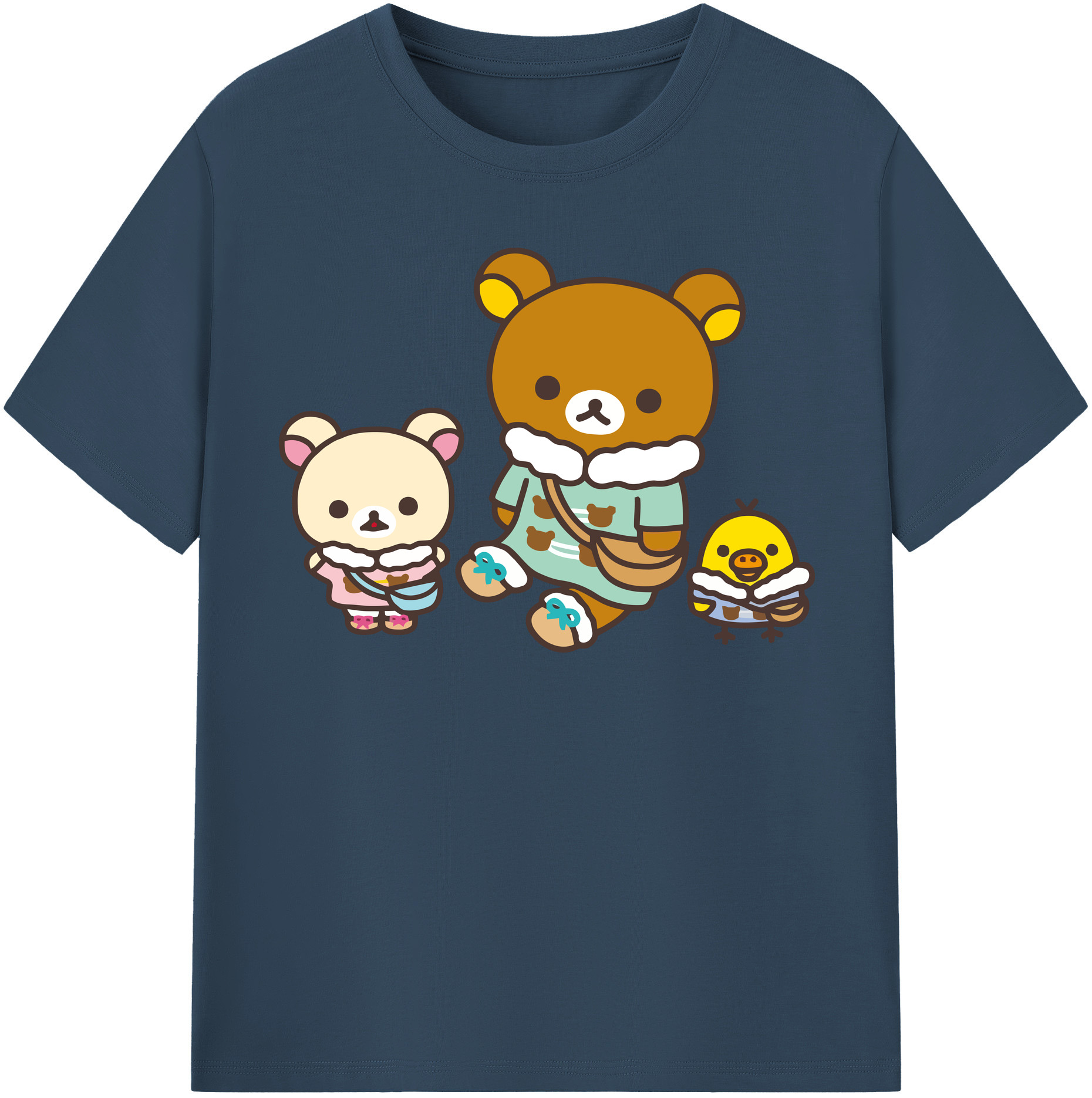 （画像用） リラックマ リラックマ キイロイトリ Rilakkuma Korilakkuma Kiiroitori 綿100％半袖Tシャツ（フロントプリント）