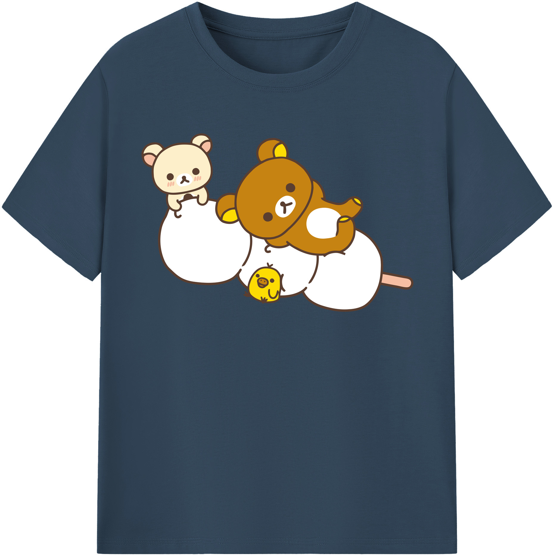（画像用） リラックマ リラックマ キイロイトリ Rilakkuma Korilakkuma Kiiroitori 綿100％半袖Tシャツ（フロントプリント）