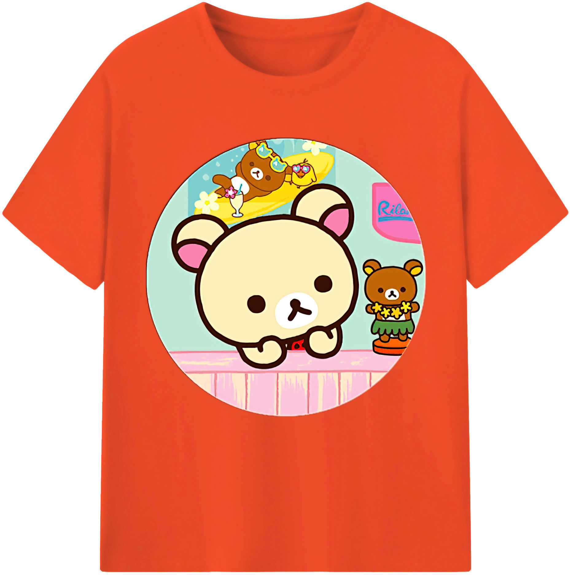 （画像用） リラックマ リラックマ キイロイトリ Rilakkuma Korilakkuma Kiiroitori 綿100％半袖Tシャツ（フロントプリント）