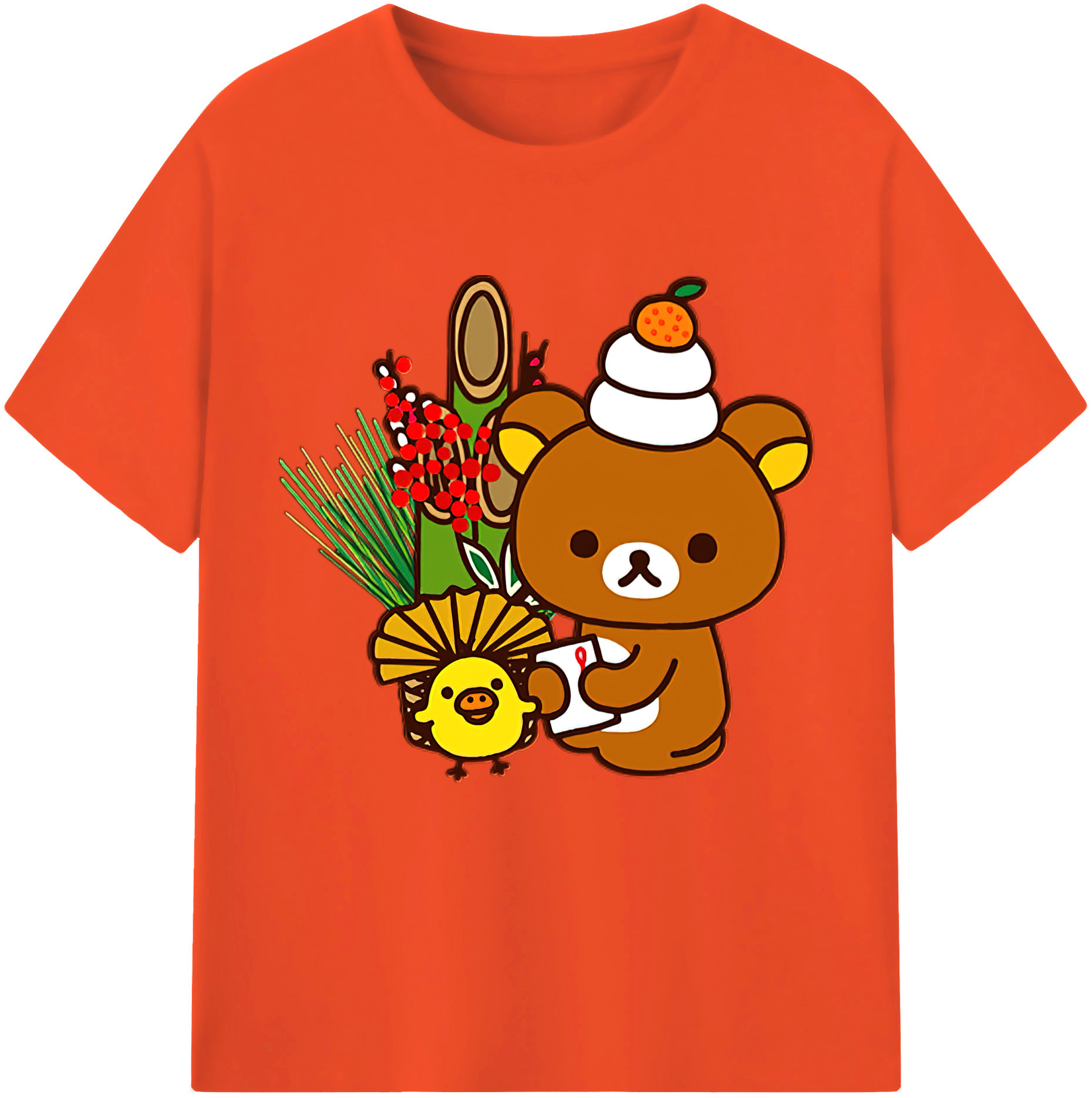 （画像用） リラックマ リラックマ キイロイトリ Rilakkuma Korilakkuma Kiiroitori 綿100％半袖Tシャツ（フロントプリント）