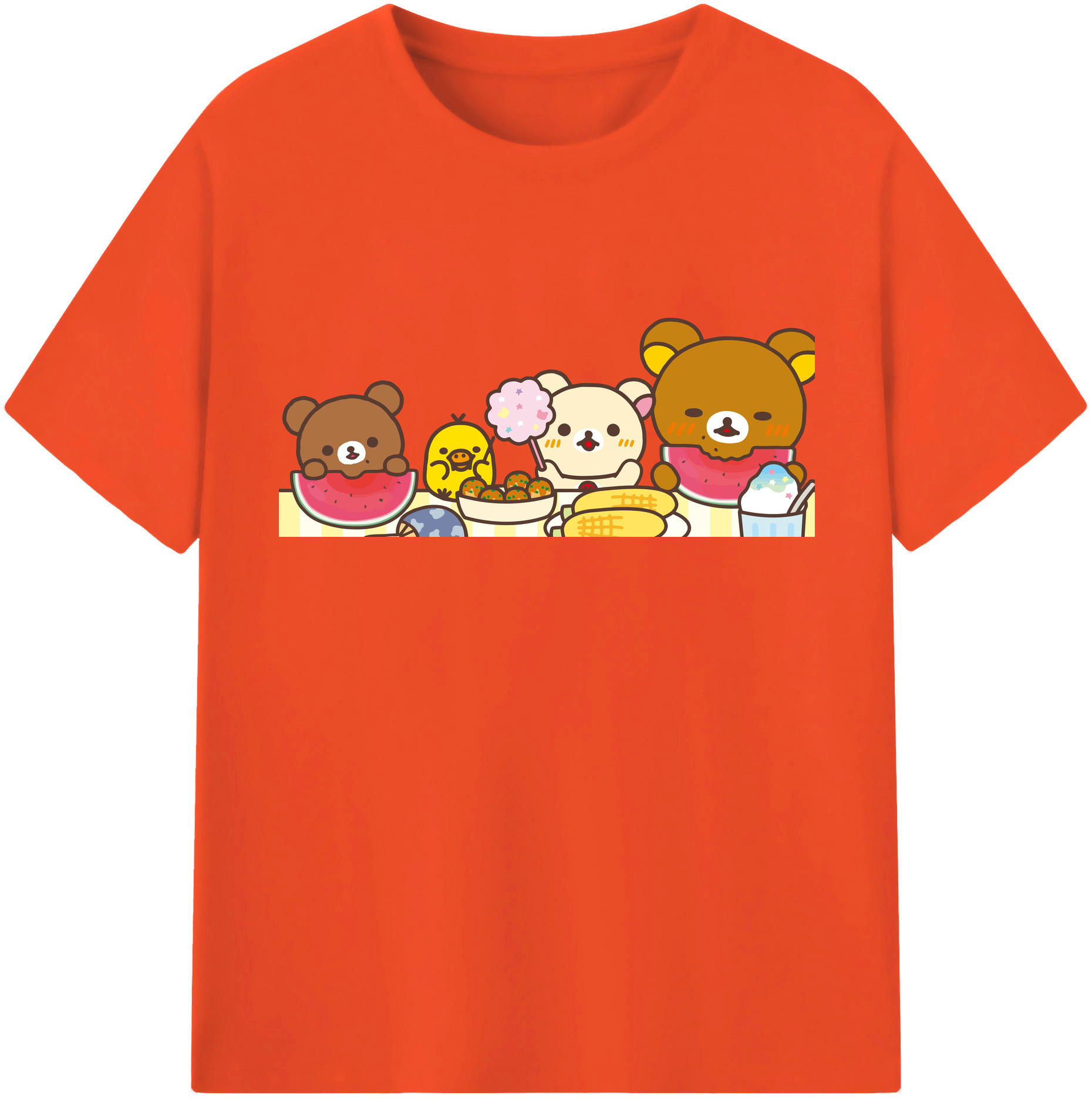 （画像用） リラックマ リラックマ キイロイトリ Rilakkuma Korilakkuma Kiiroitori 綿100％半袖Tシャツ（フロントプリント）