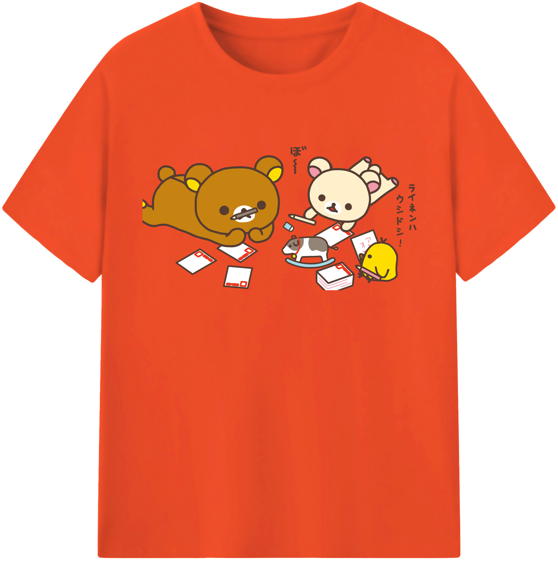 （画像用） リラックマ リラックマ キイロイトリ Rilakkuma Korilakkuma Kiiroitori 綿100％半袖Tシャツ（フロントプリント）