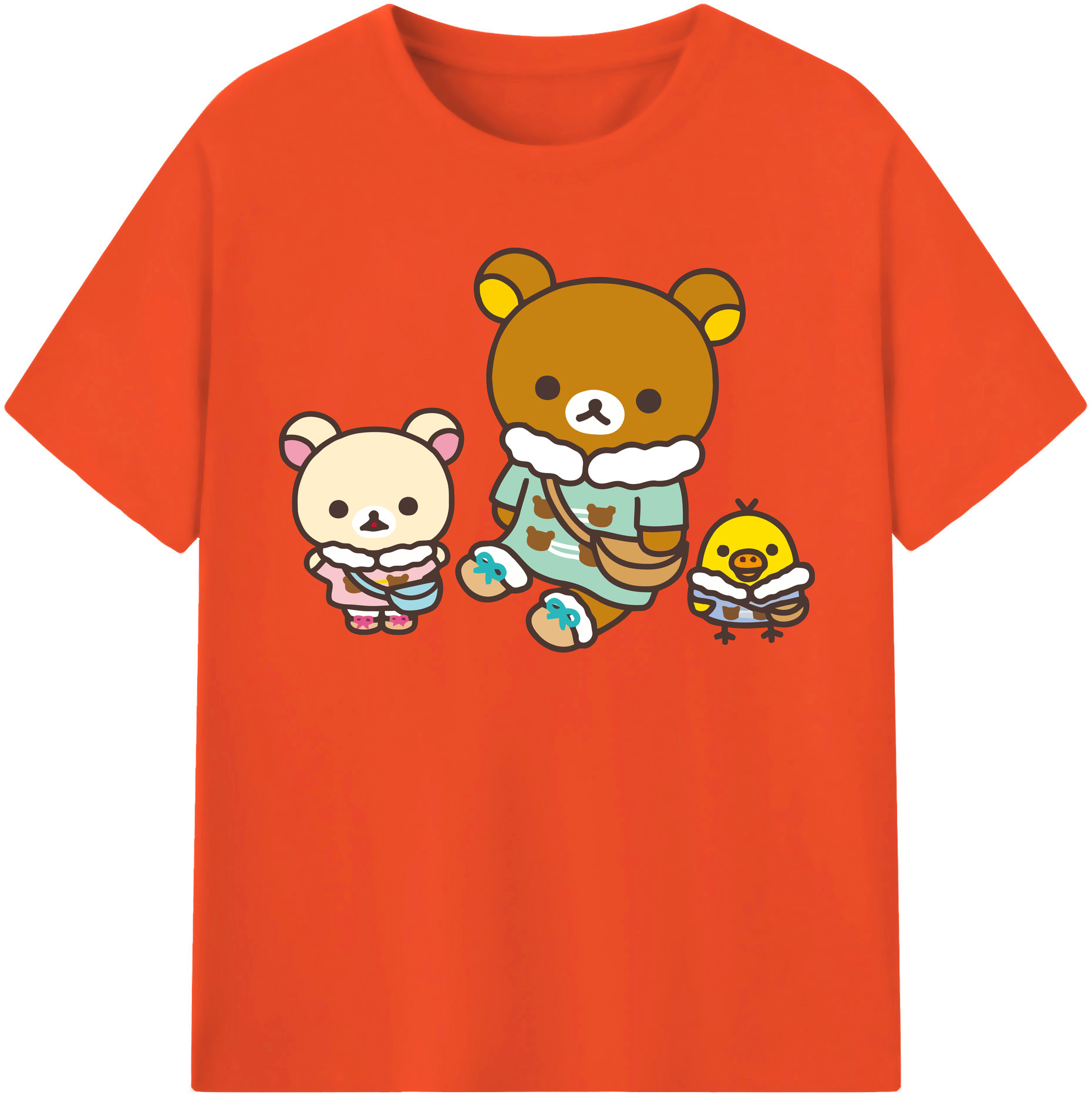 （画像用） リラックマ リラックマ キイロイトリ Rilakkuma Korilakkuma Kiiroitori 綿100％半袖Tシャツ（フロントプリント）