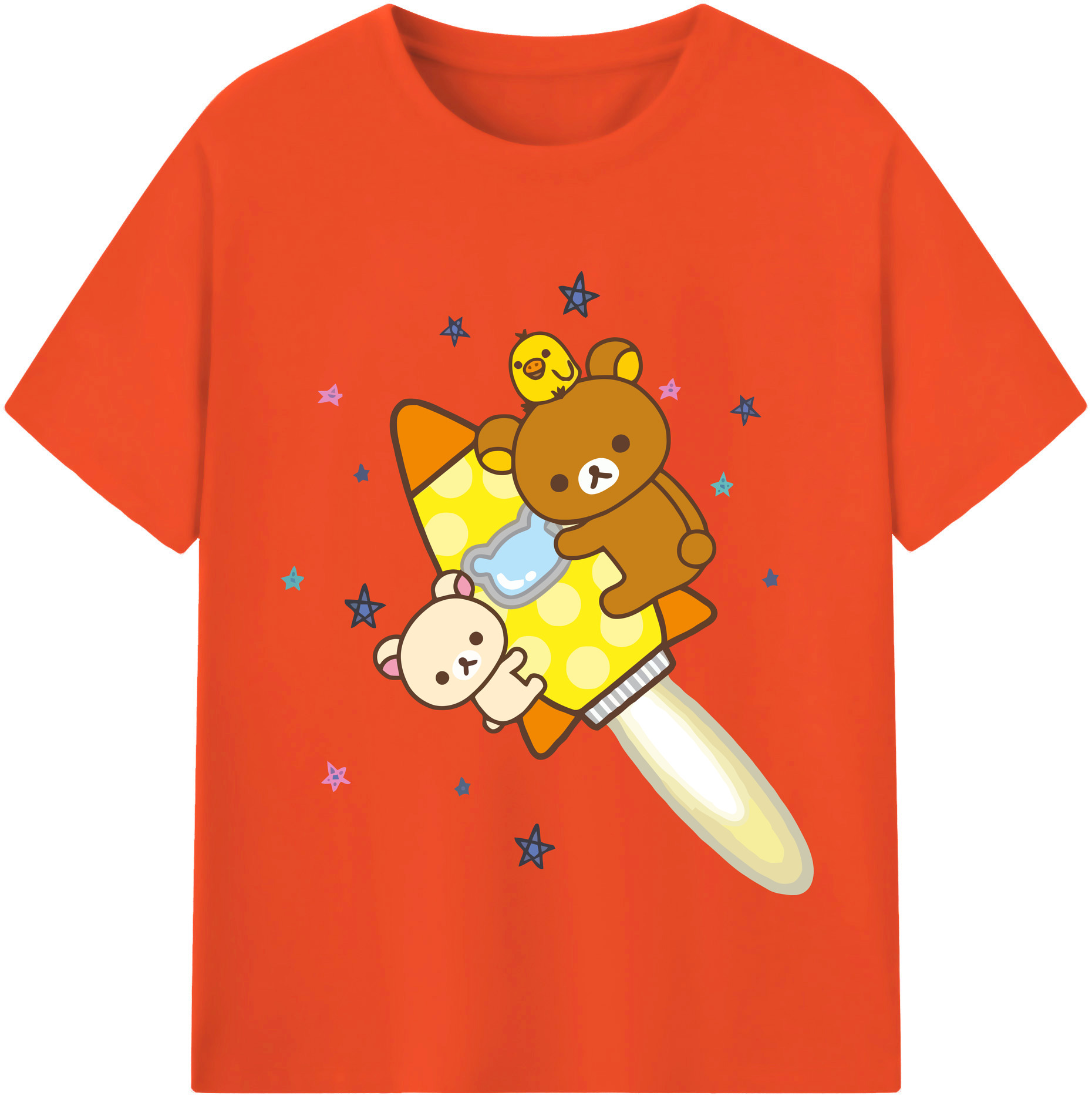 （画像用） リラックマ リラックマ キイロイトリ Rilakkuma Korilakkuma Kiiroitori 綿100％半袖Tシャツ（フロントプリント）