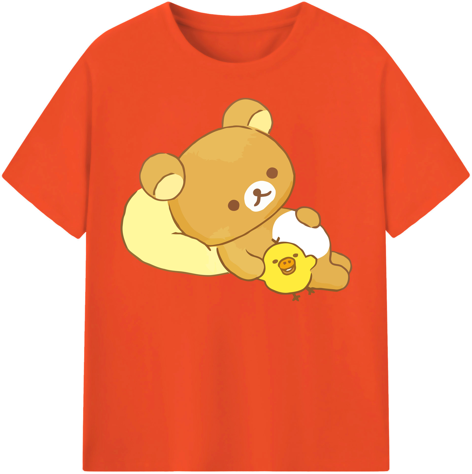 （画像用） リラックマ リラックマ キイロイトリ Rilakkuma Korilakkuma Kiiroitori 綿100％半袖Tシャツ（フロントプリント）