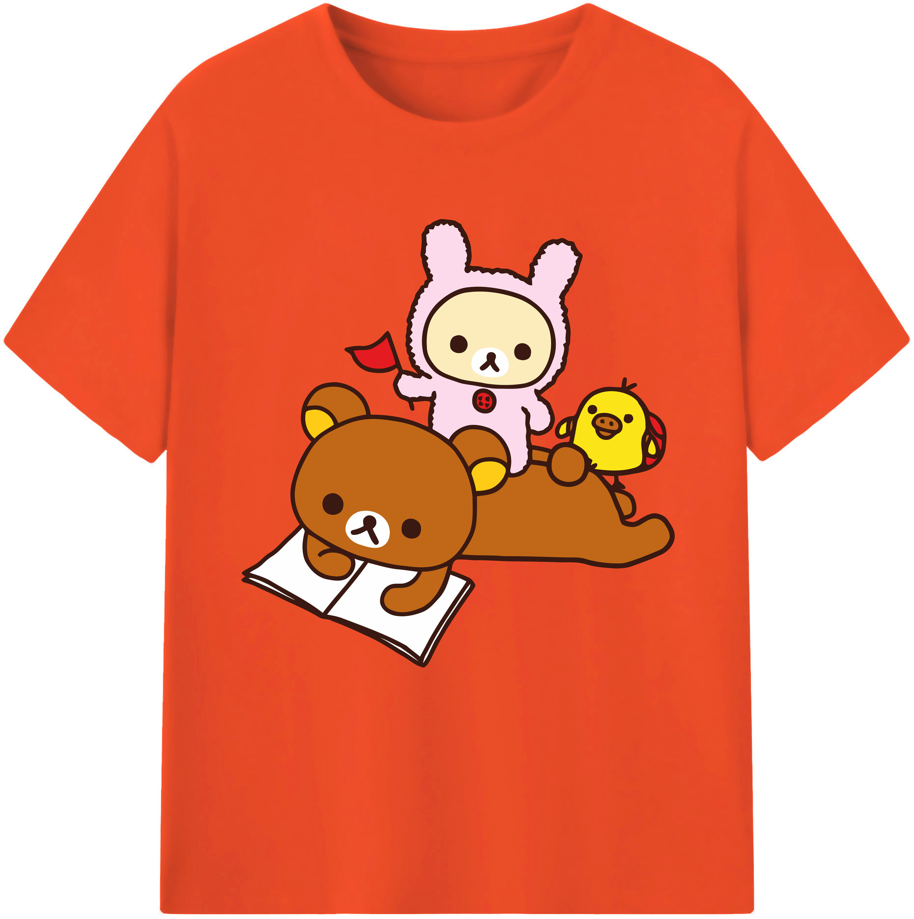 （画像用） リラックマ リラックマ キイロイトリ Rilakkuma Korilakkuma Kiiroitori 綿100％半袖Tシャツ（フロントプリント）