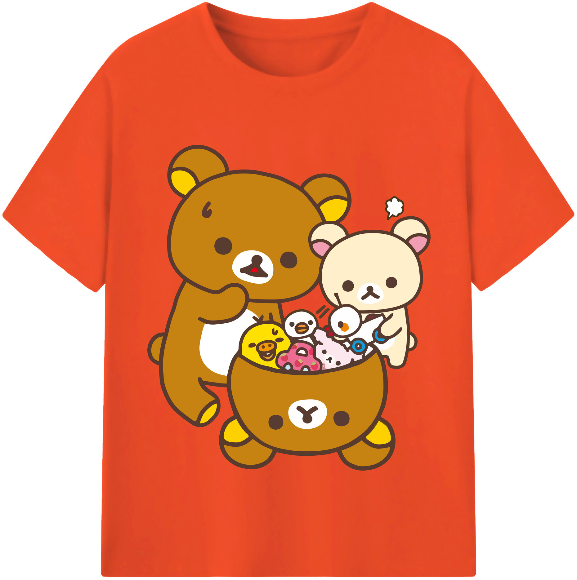 （画像用） リラックマ リラックマ キイロイトリ Rilakkuma Korilakkuma Kiiroitori 綿100％半袖Tシャツ（フロントプリント）