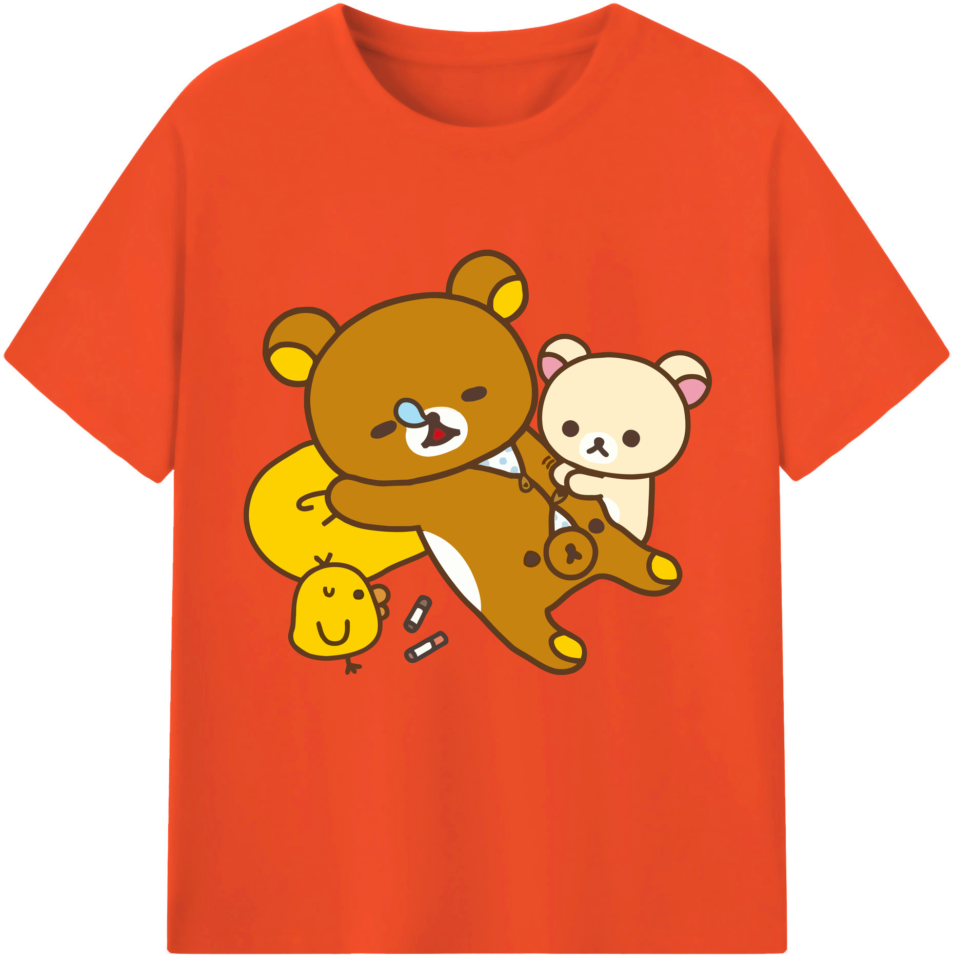 （画像用） リラックマ リラックマ キイロイトリ Rilakkuma Korilakkuma Kiiroitori 綿100％半袖Tシャツ（フロントプリント）