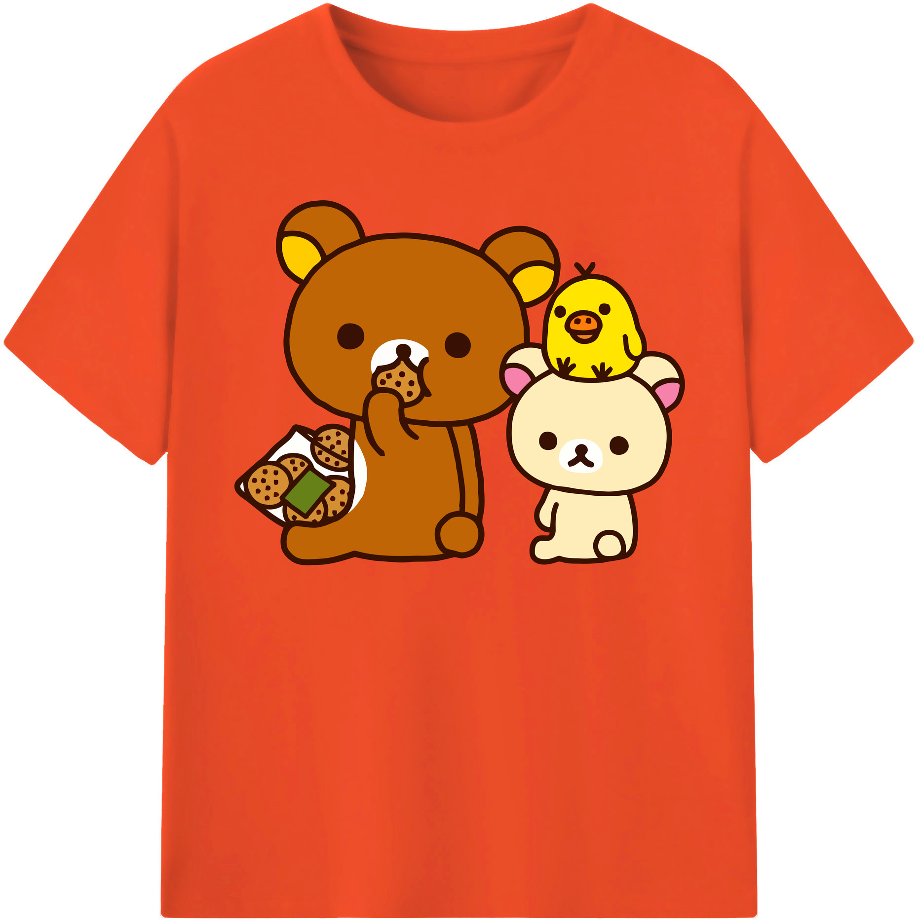 （画像用） リラックマ リラックマ キイロイトリ Rilakkuma Korilakkuma Kiiroitori 綿100％半袖Tシャツ（フロントプリント）