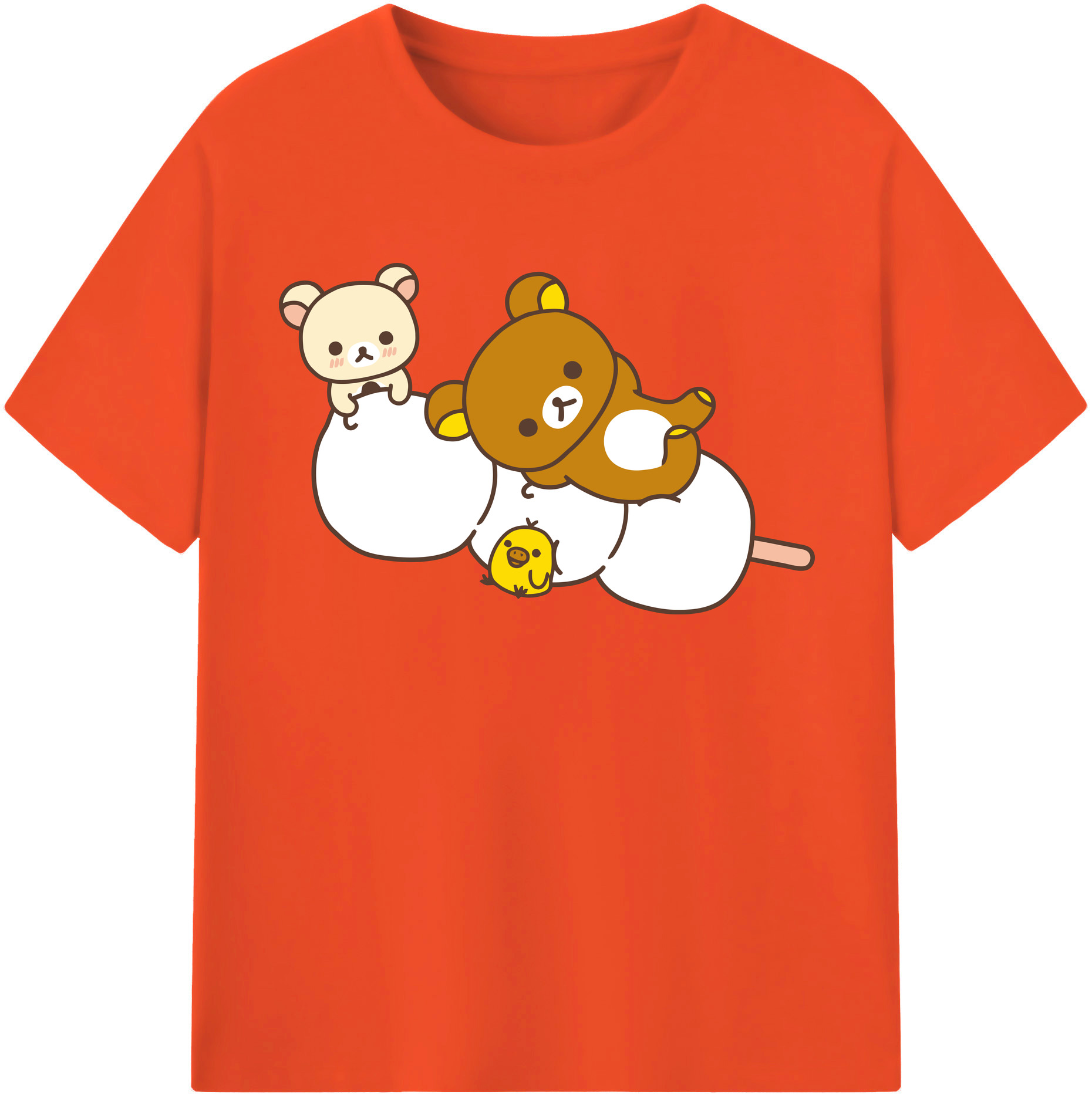 （画像用） リラックマ リラックマ キイロイトリ Rilakkuma Korilakkuma Kiiroitori 綿100％半袖Tシャツ（フロントプリント）