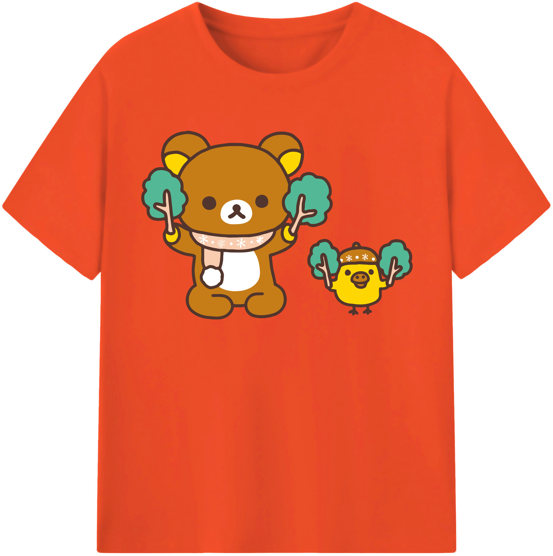 （画像用） リラックマ リラックマ キイロイトリ Rilakkuma Korilakkuma Kiiroitori 綿100％半袖Tシャツ（フロントプリント）