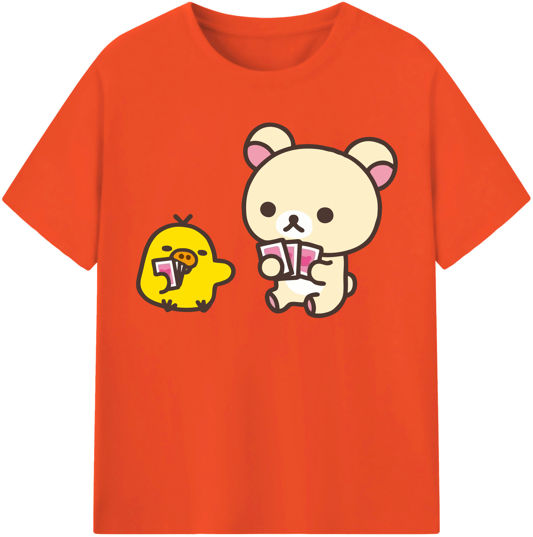 （画像用） リラックマ リラックマ キイロイトリ Rilakkuma Korilakkuma Kiiroitori 綿100％半袖Tシャツ（フロントプリント）