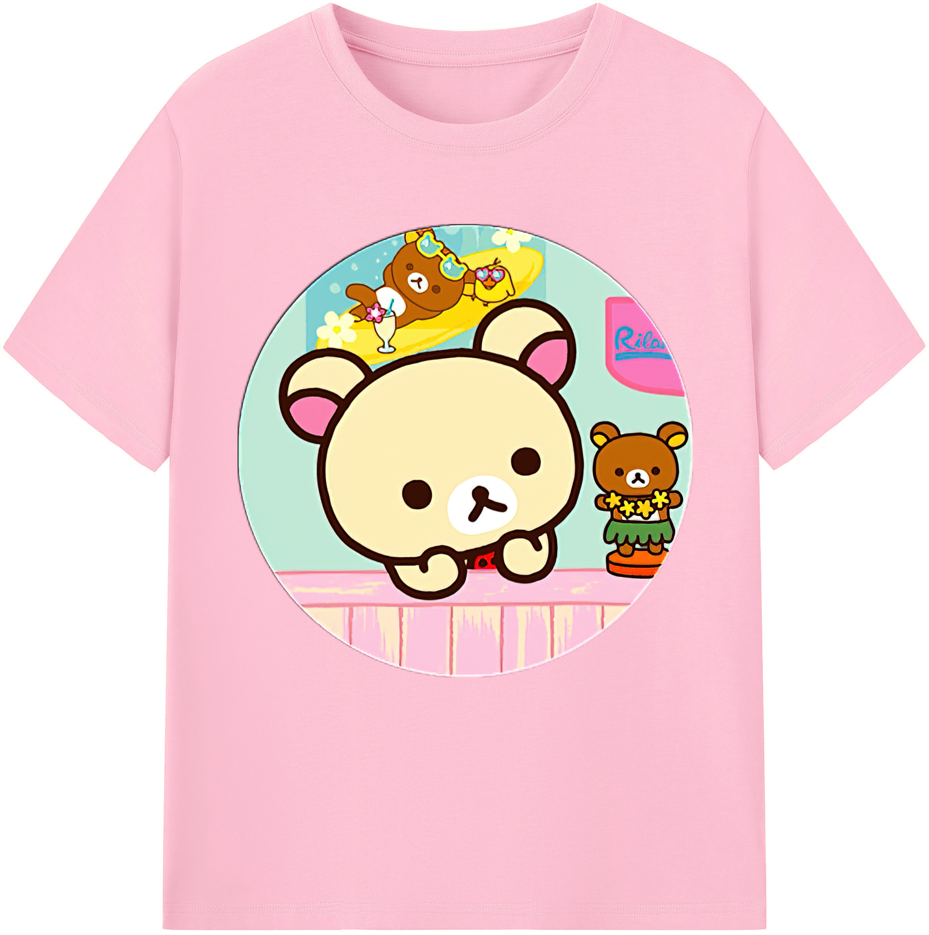 （画像用） リラックマ リラックマ キイロイトリ Rilakkuma Korilakkuma Kiiroitori 綿100％半袖Tシャツ（フロントプリント）