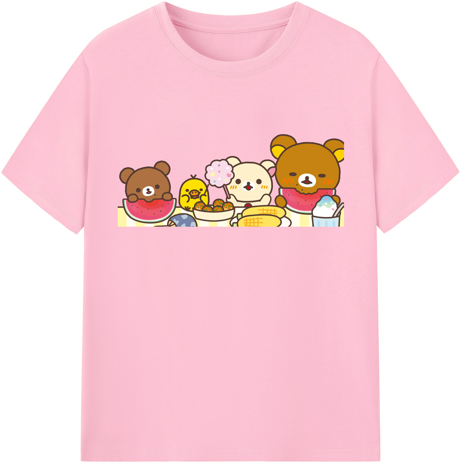 （画像用） リラックマ リラックマ キイロイトリ Rilakkuma Korilakkuma Kiiroitori 綿100％半袖Tシャツ（フロントプリント）