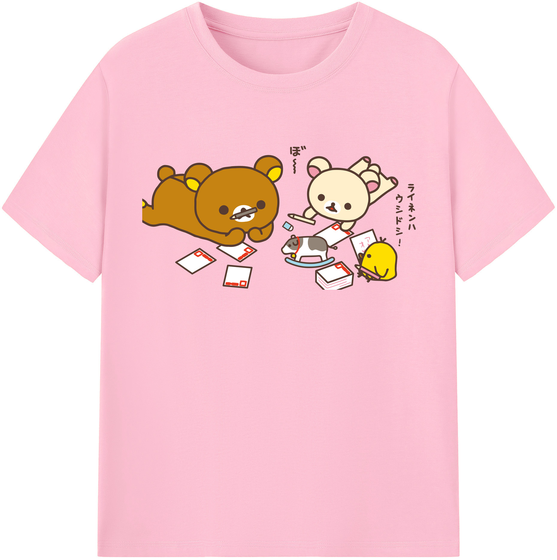 （画像用） リラックマ リラックマ キイロイトリ Rilakkuma Korilakkuma Kiiroitori 綿100％半袖Tシャツ（フロントプリント）