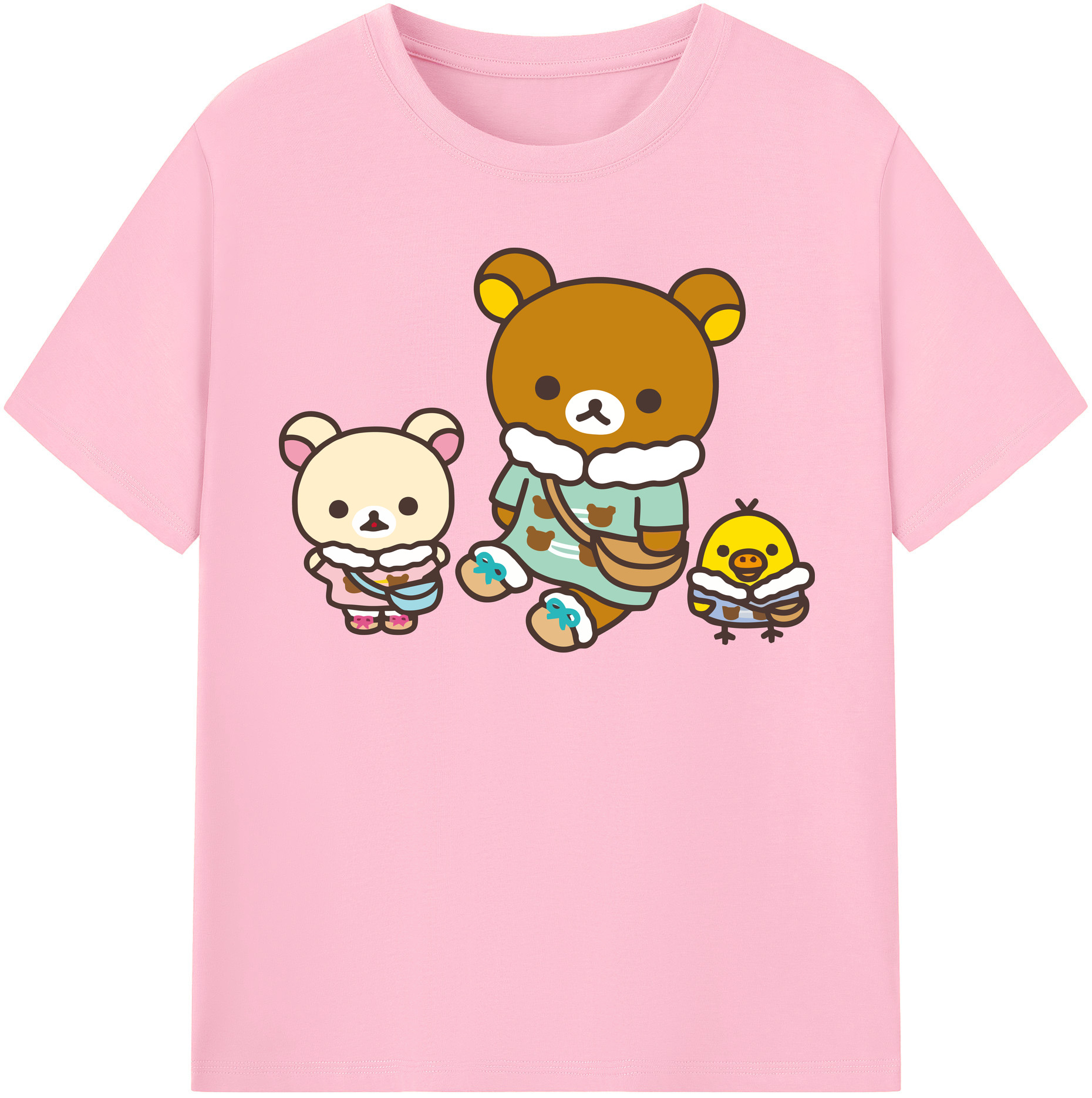 （画像用） リラックマ リラックマ キイロイトリ Rilakkuma Korilakkuma Kiiroitori 綿100％半袖Tシャツ（フロントプリント）