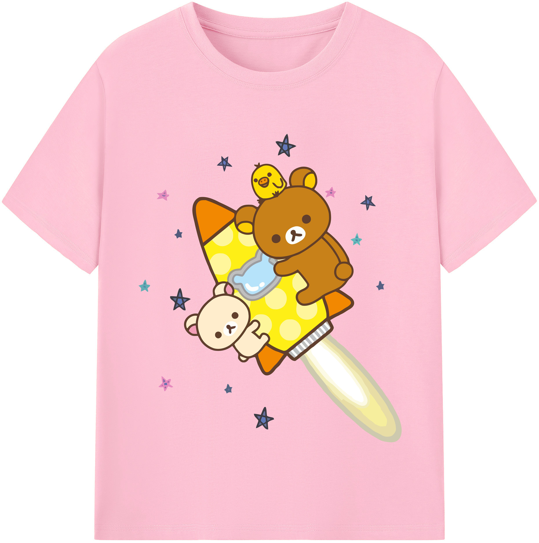 （画像用） リラックマ リラックマ キイロイトリ Rilakkuma Korilakkuma Kiiroitori 綿100％半袖Tシャツ（フロントプリント）